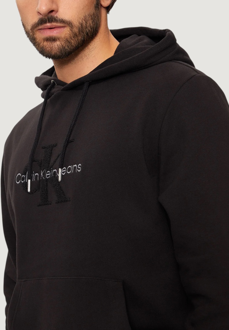 Felpa con cappuccio Calvin Klein Jeans chenille monologo Nero - Foto 4
