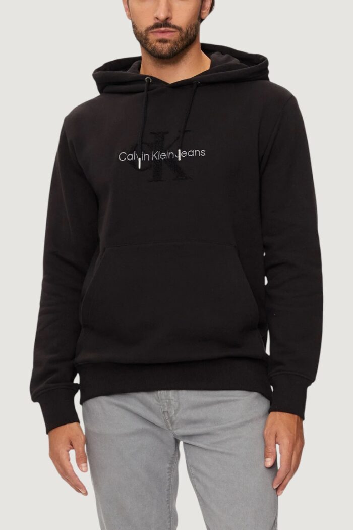 Felpa con cappuccio Calvin Klein Jeans chenille monologo Nero