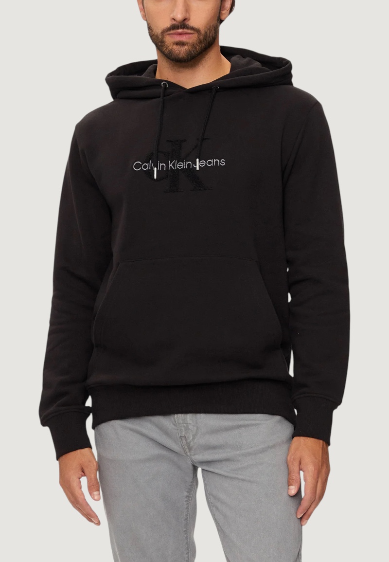 Felpa con cappuccio Calvin Klein Jeans chenille monologo Nero - Foto 1