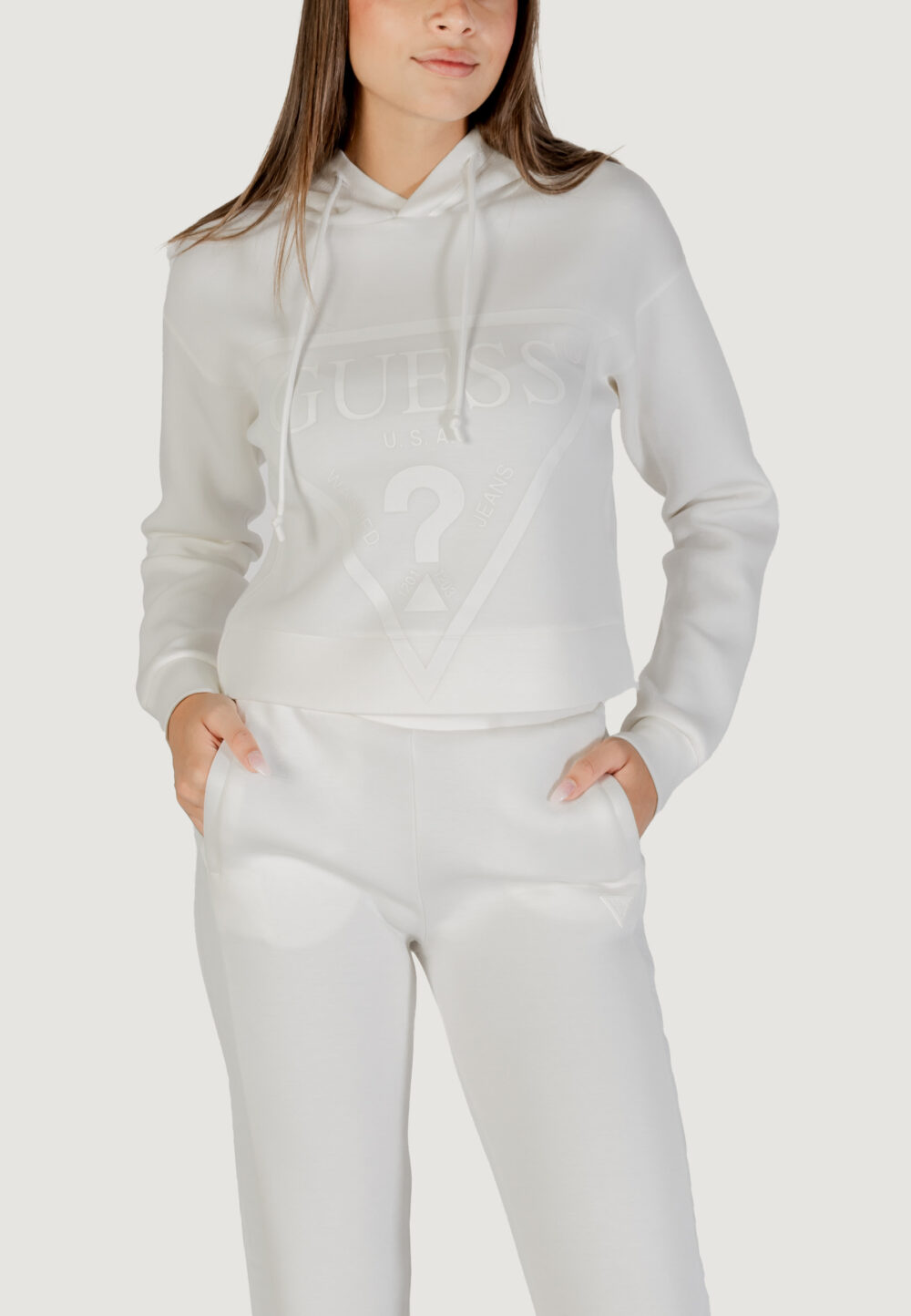 Felpa con cappuccio Guess Active new alisa hooded Panna - Foto 1