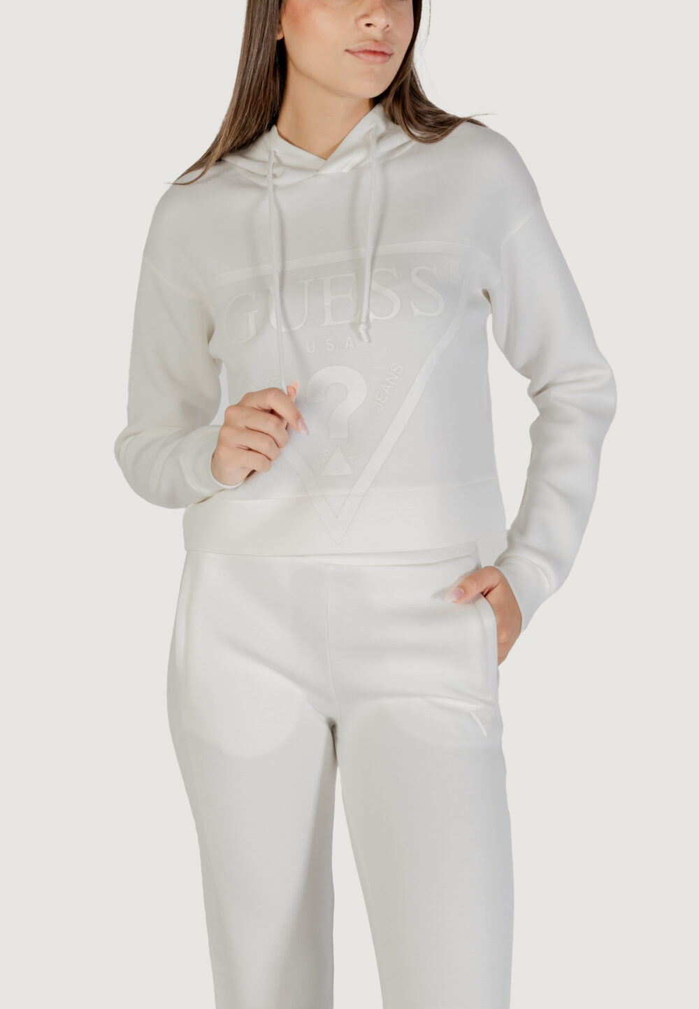 Felpa con cappuccio Guess Active new alisa hooded Panna - Foto 2