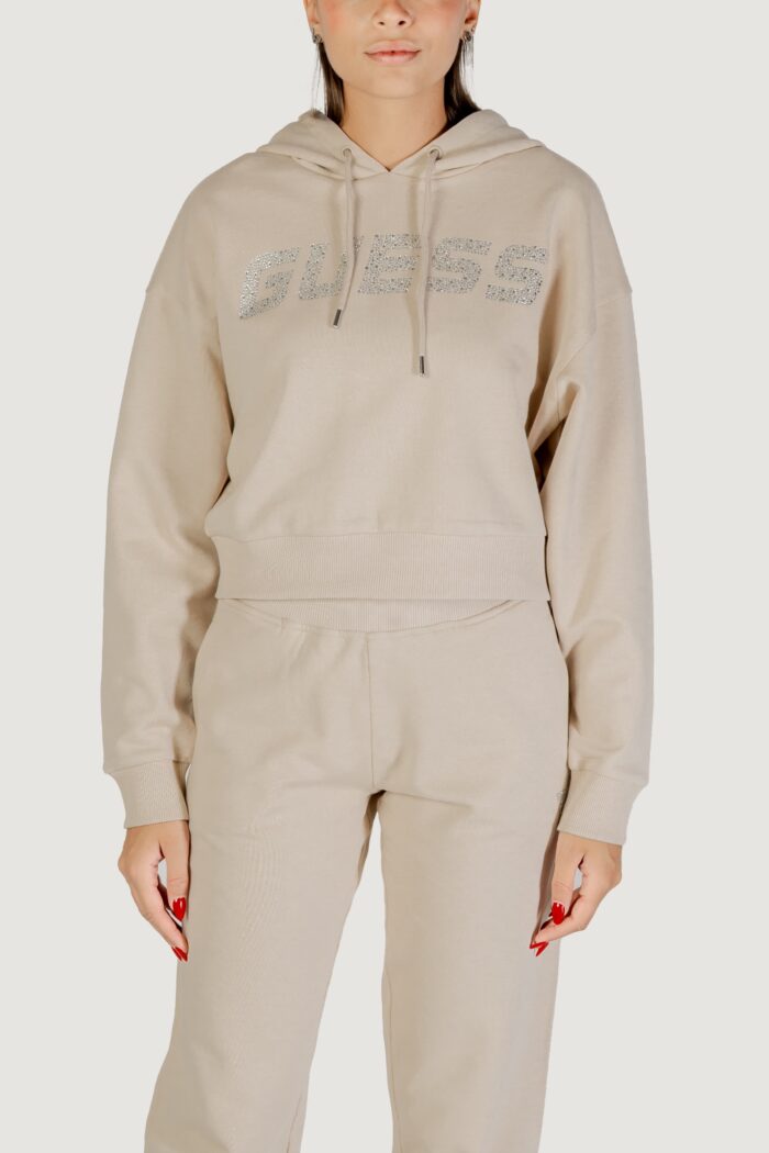 Felpa con cappuccio Guess Active primula rhinestones hoodie swe Beige chiaro