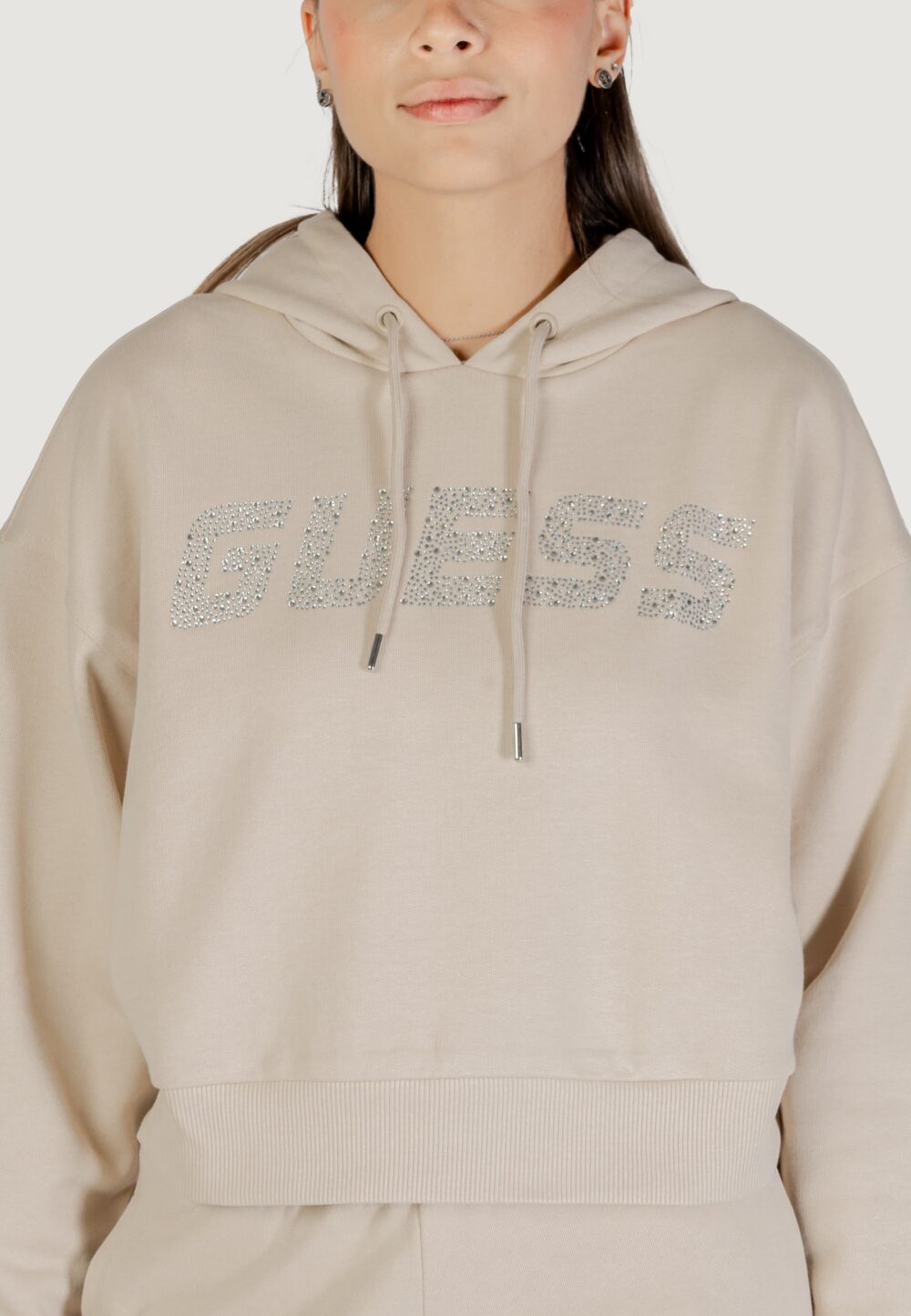 Felpa con cappuccio Guess Active primula rhinestones hoodie swe Beige chiaro - Foto 3