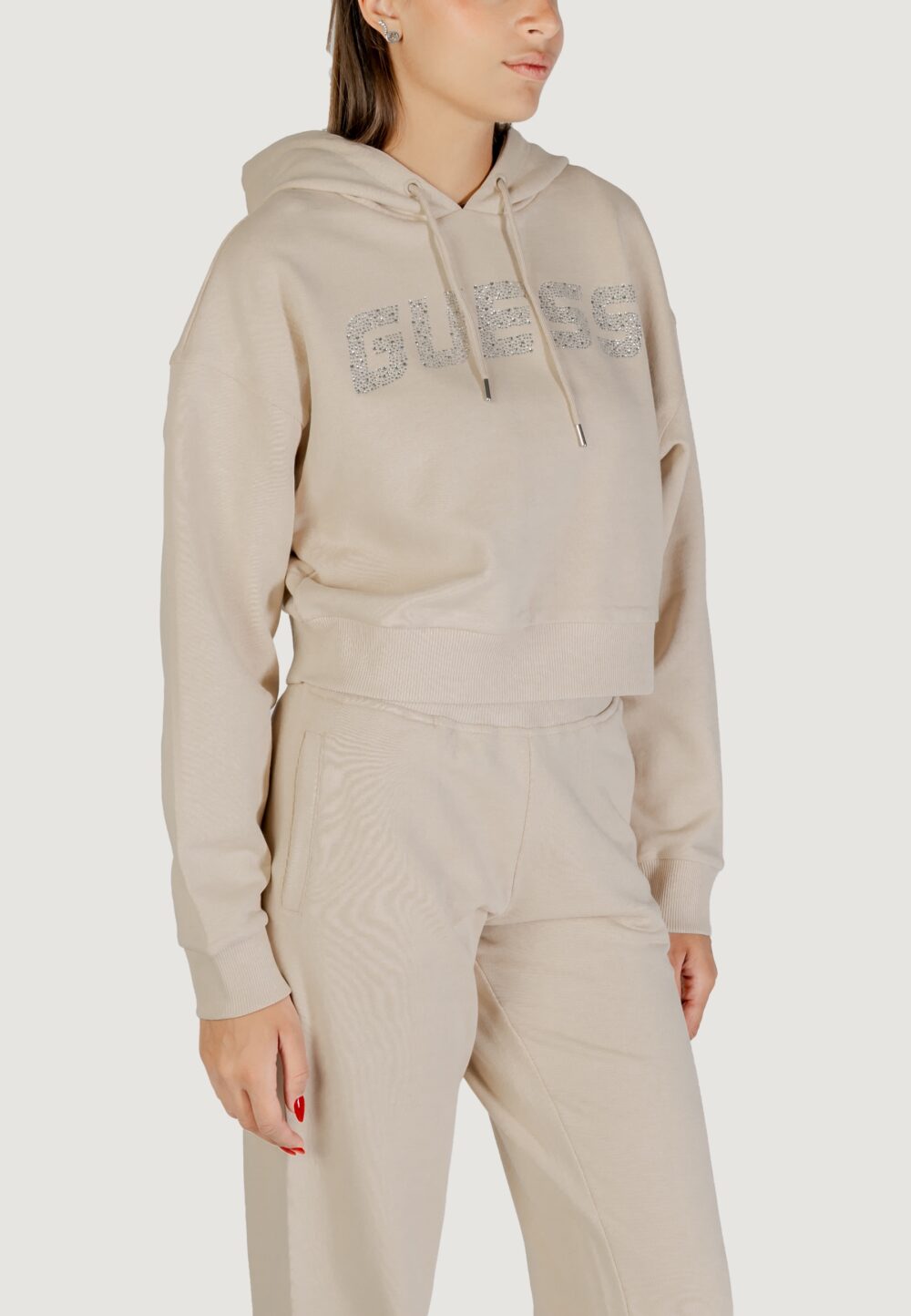 Felpa con cappuccio Guess Active primula rhinestones hoodie swe Beige chiaro - Foto 5