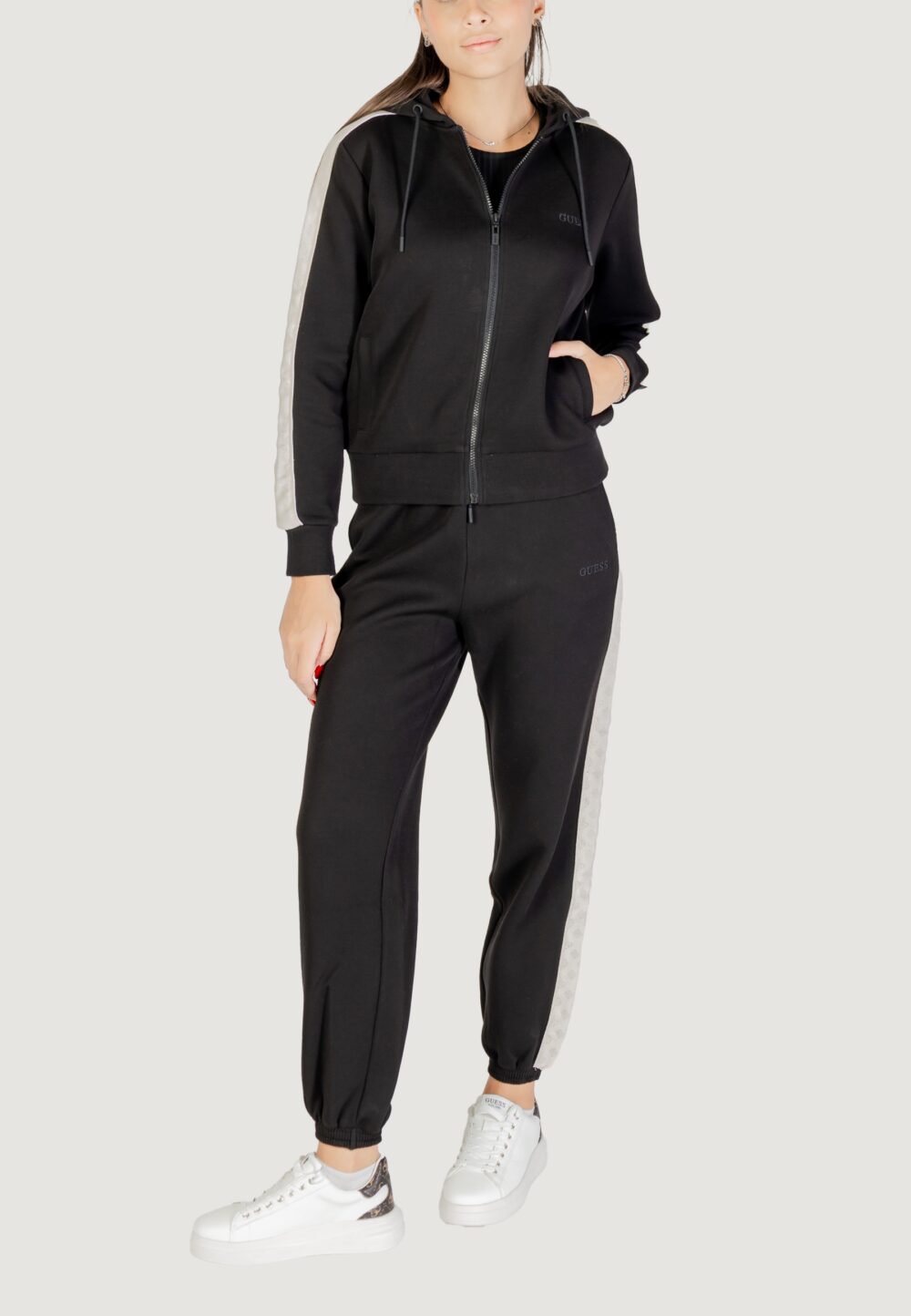 Felpa con cappuccio Guess maryella full zip sweatshirt Nero - Foto 2