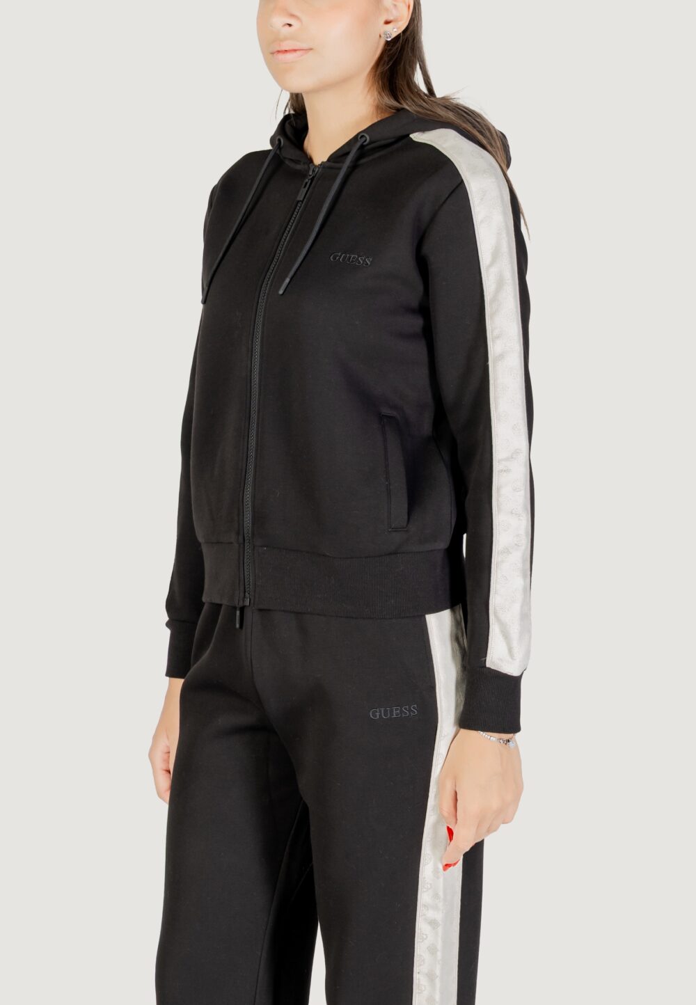 Felpa con cappuccio Guess maryella full zip sweatshirt Nero - Foto 4