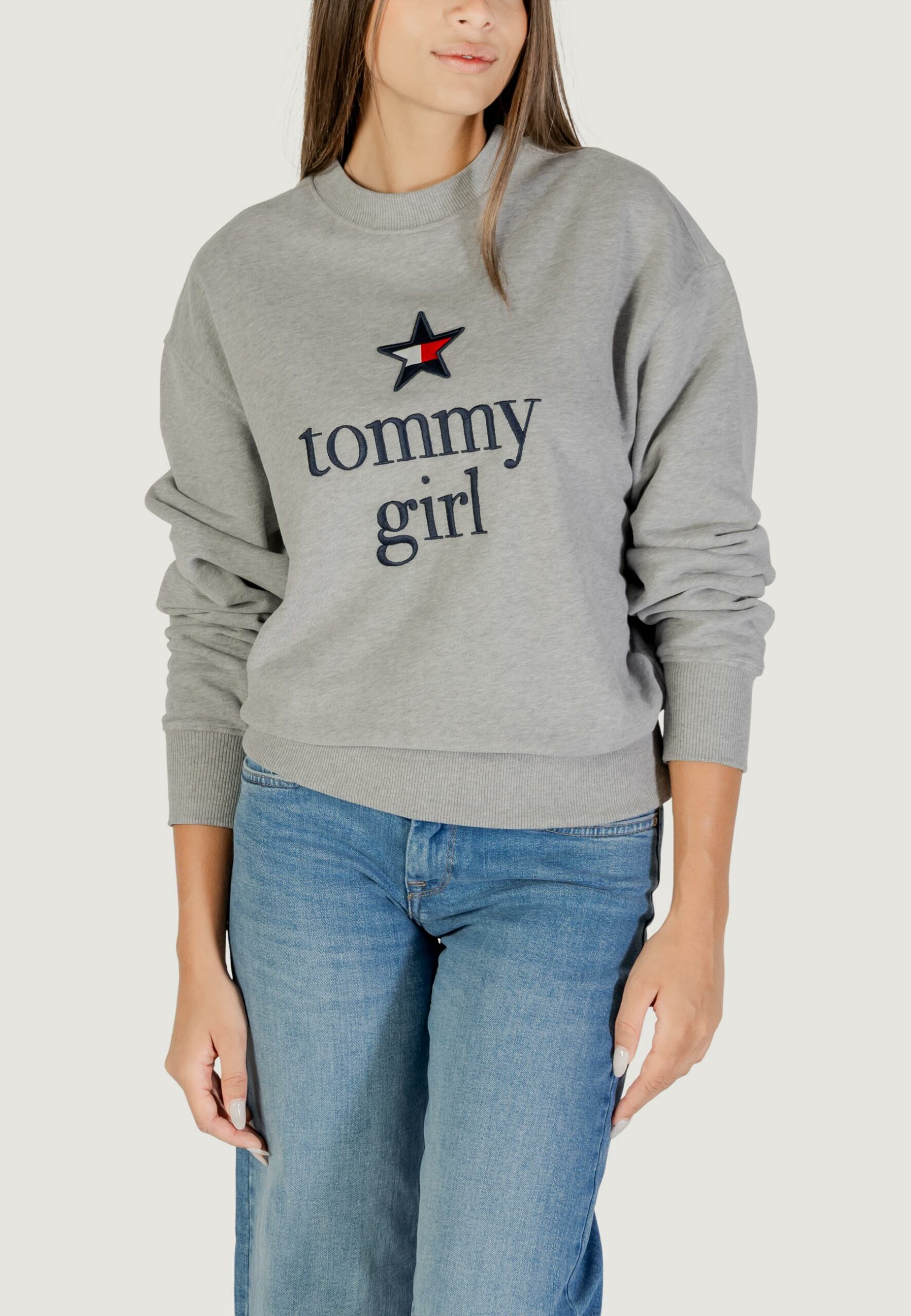 Felpa senza cappuccio Tommy Hilfiger Jeans tommy girl graphic c Grigio Chiaro - Foto 1