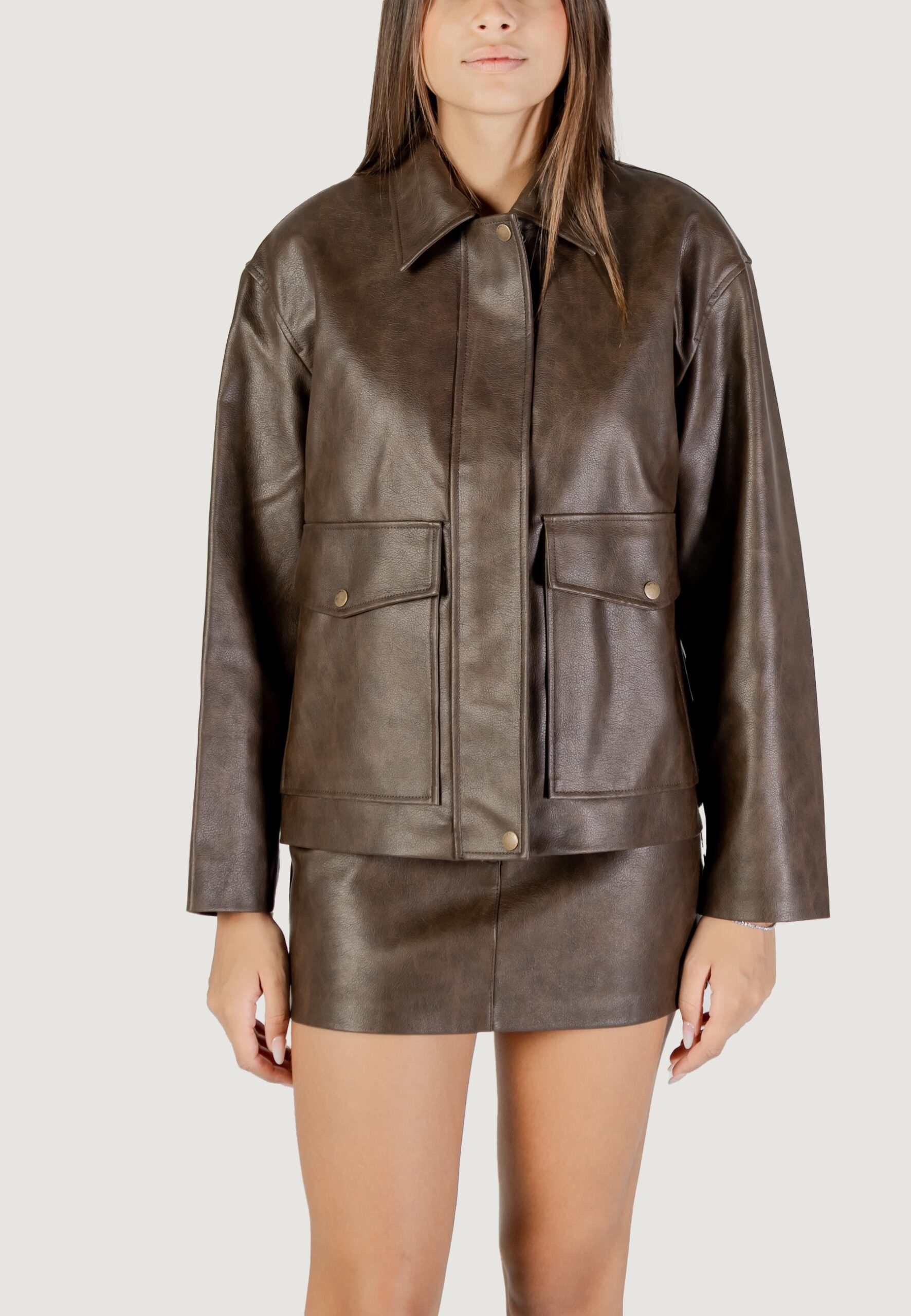 Giacchetto Only onljasmin faux leather jacket cc otw Marrone - Foto 5