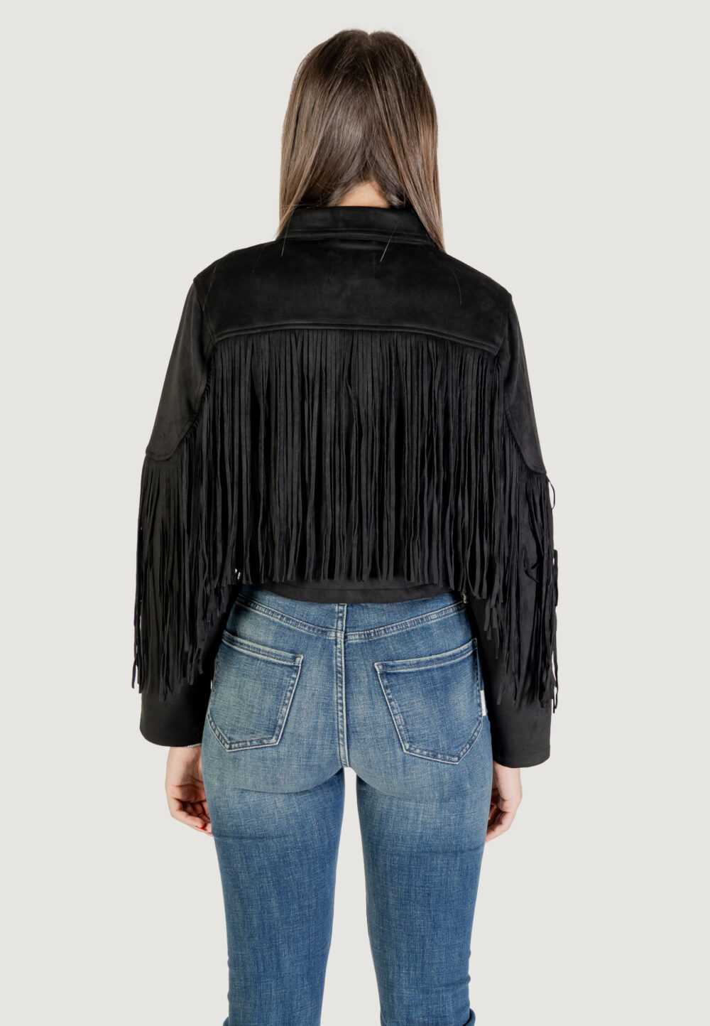 Giacchetto Only onldiane life faux suede fringes otw Nero - Foto 4