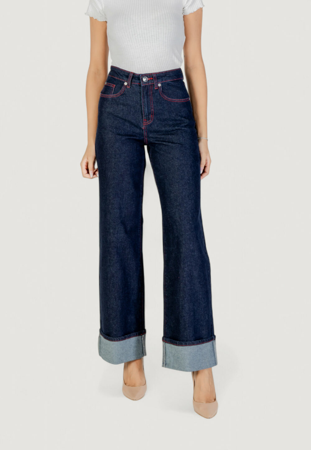 Jeans larghi Only onlcarnaby hw wide foldup red mae Blue Denim Scuro - Foto 5