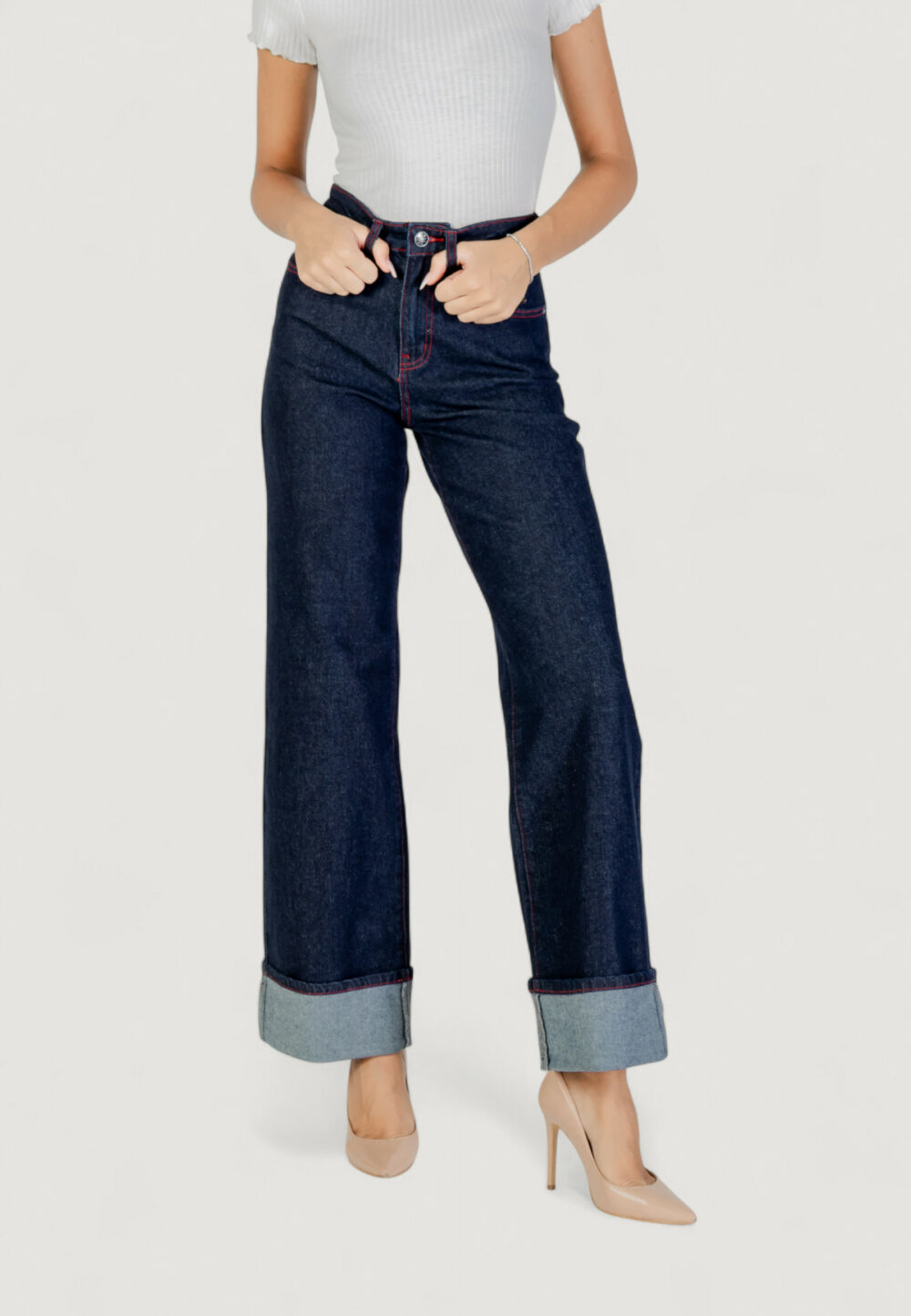 Jeans larghi Only onlcarnaby hw wide foldup red mae Blue Denim Scuro - Foto 1