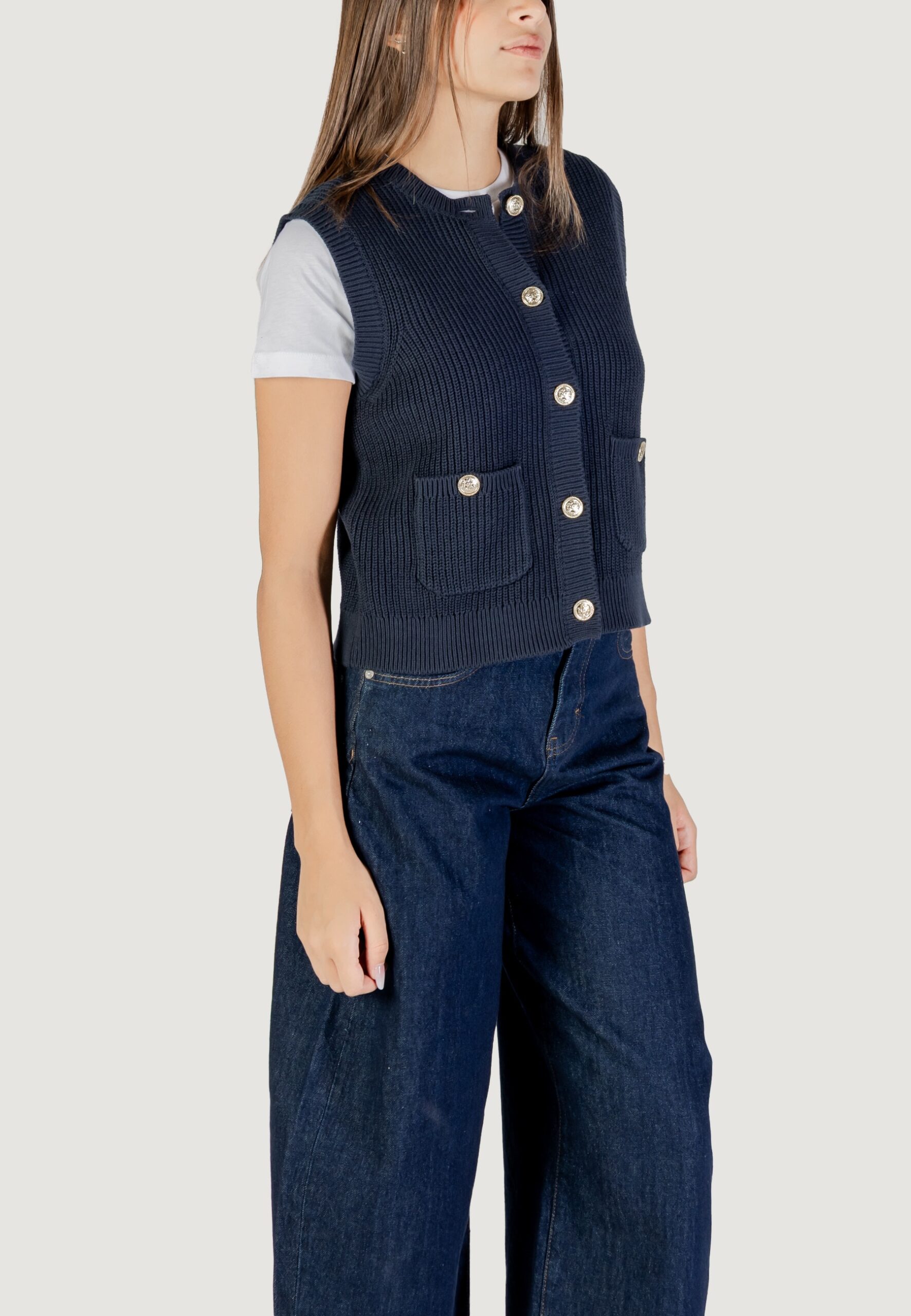 Maglia gilet Jacqueline de Yong jdystella s/l o-neck vest knt Blue scuro - Foto 3