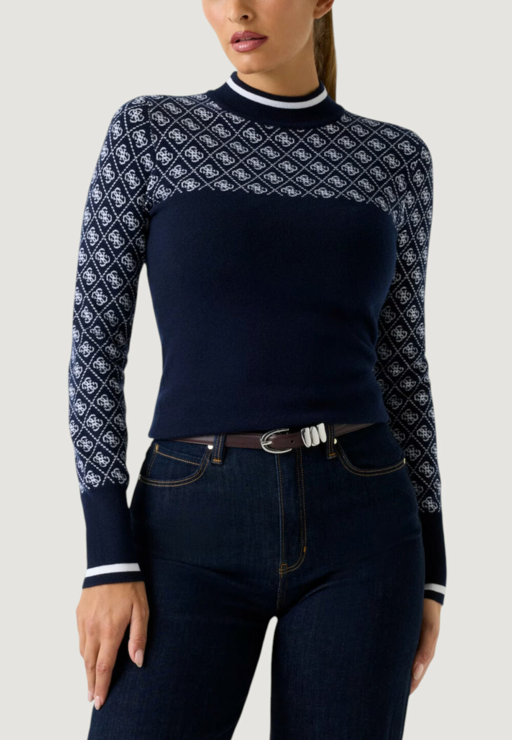 Maglia Guess ls mock neck aubrey 4g swtr Blu - Foto 1