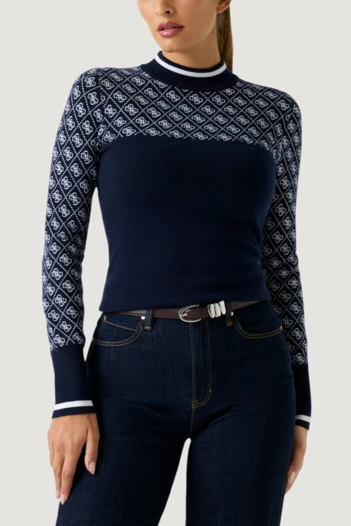 Maglia Guess ls mock neck aubrey 4g swtr Blu
