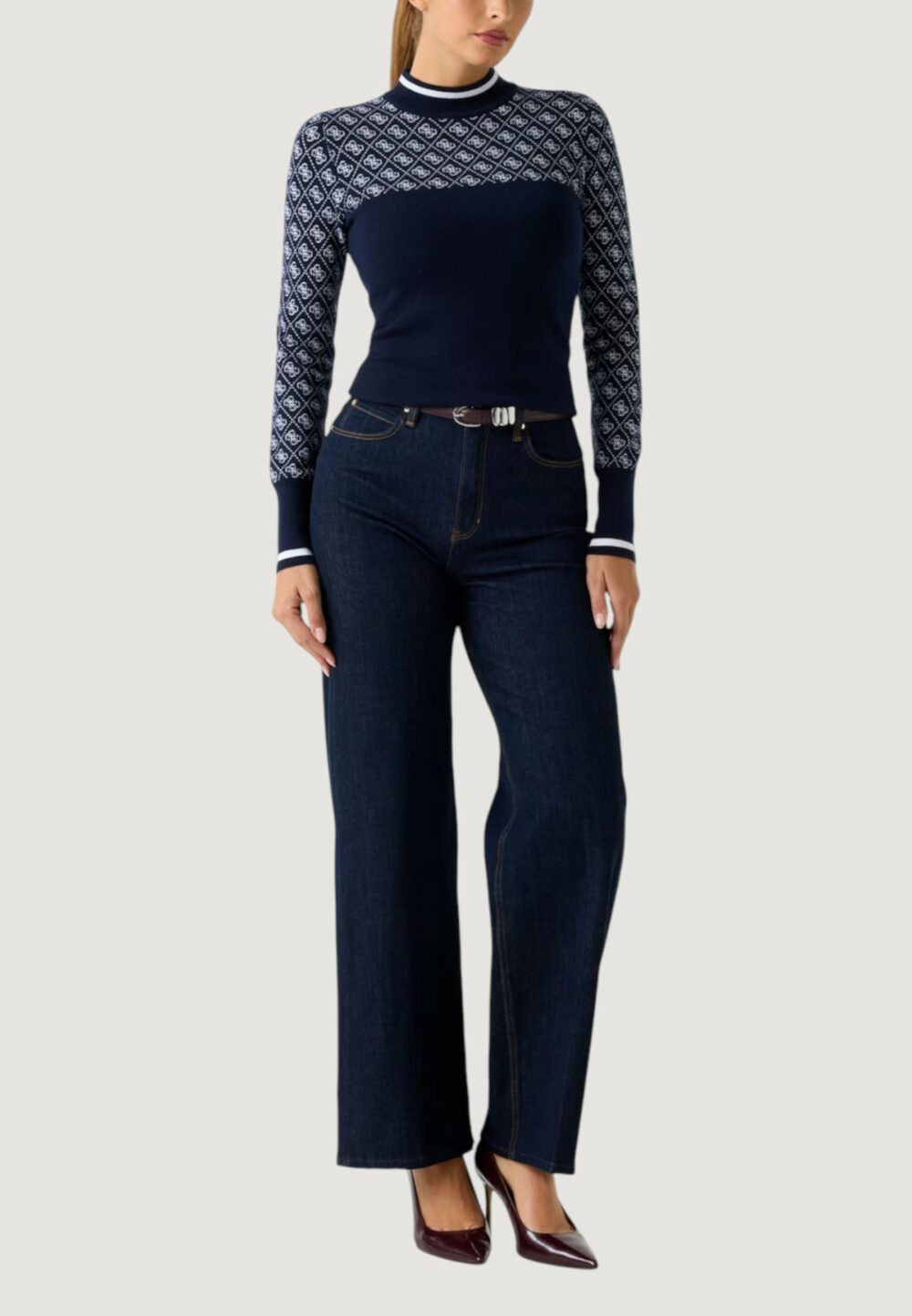 Maglia Guess ls mock neck aubrey 4g swtr Blu - Foto 2