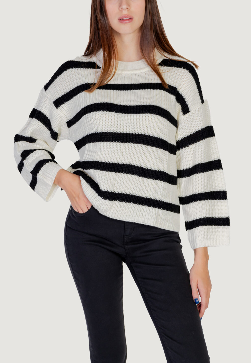 Maglione Jacqueline de Yong jdyjusty l/s stripe pullover knt noos Panna - Foto 1