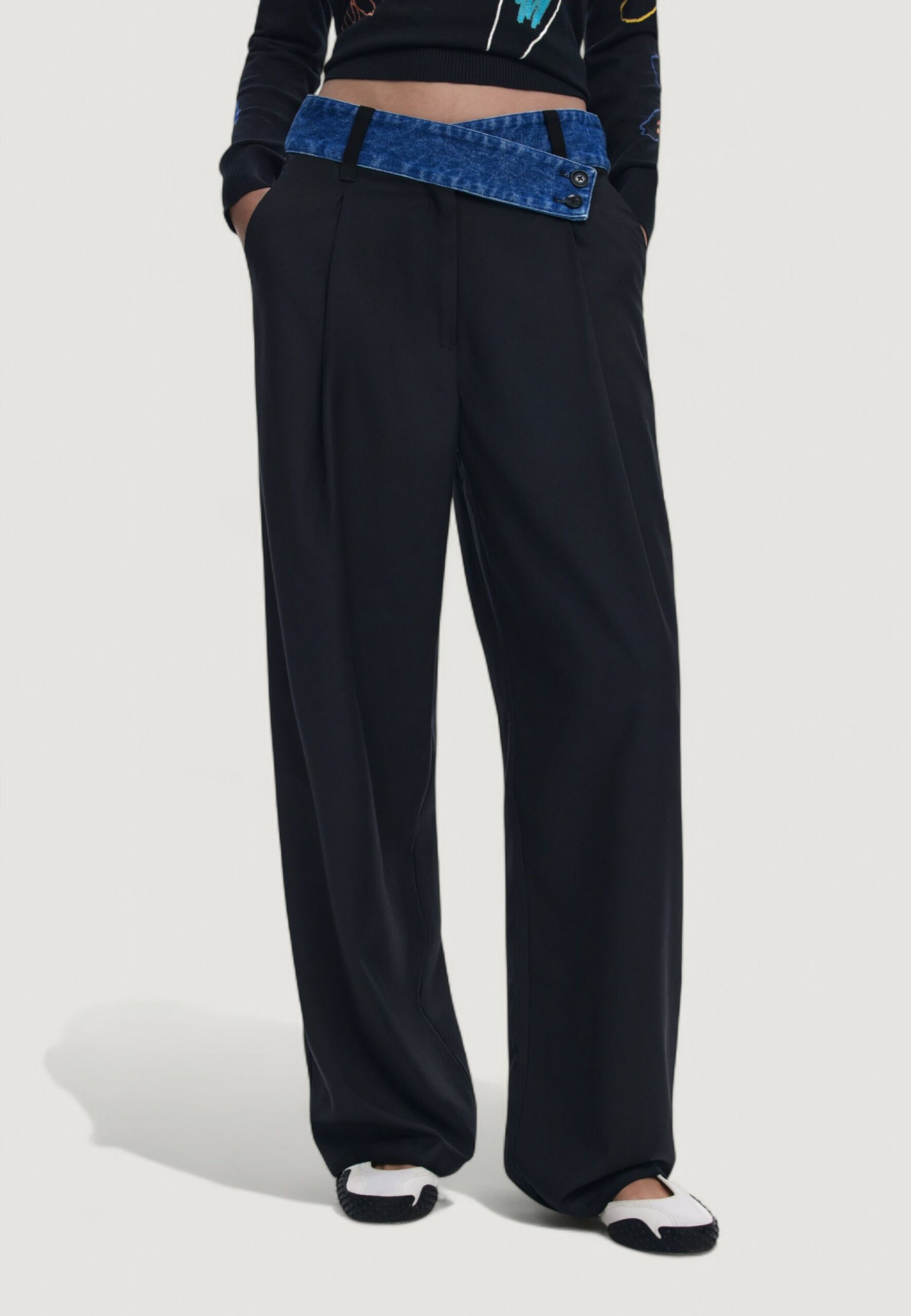 Pantaloni a palazzo Desigual pant_denimwaist Nero - Foto 1