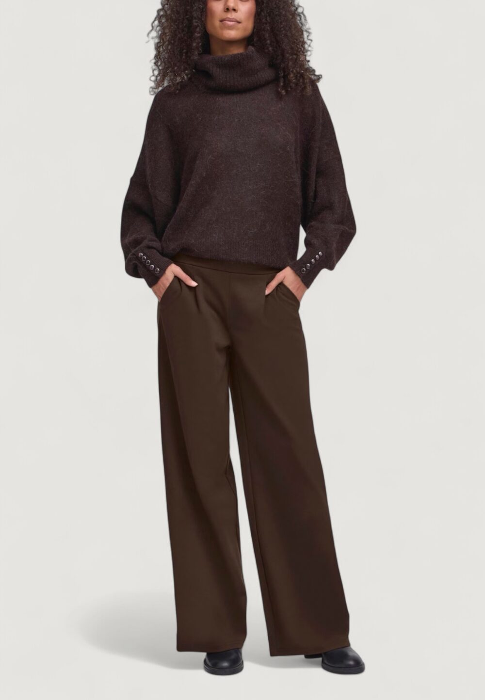 Pantaloni regular ICHI ihkate sus long wide pa2 Cioccolato - Foto 3
