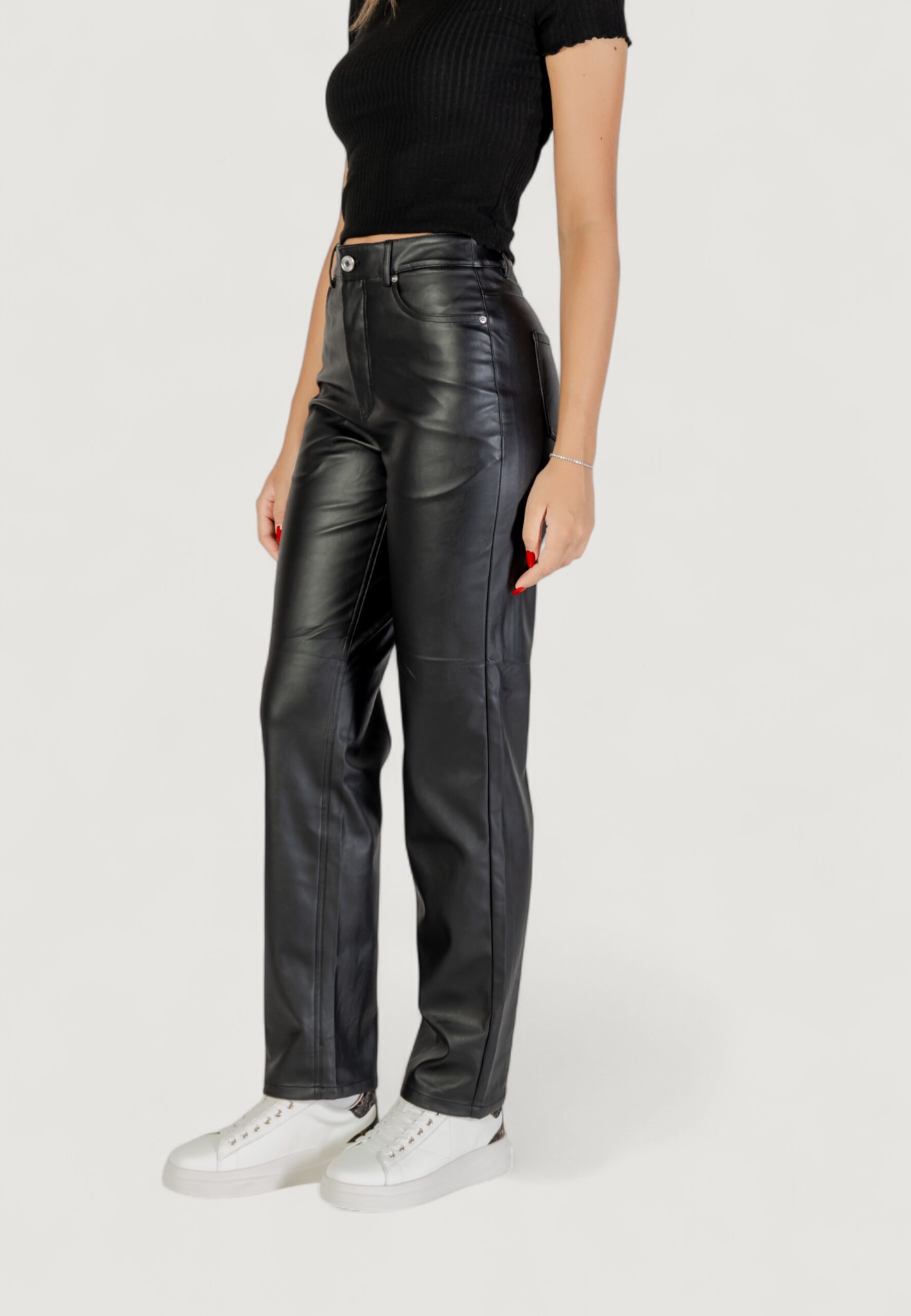 Pantaloni regular Only onlsadie faux leather pants cc otw Nero - Foto 2