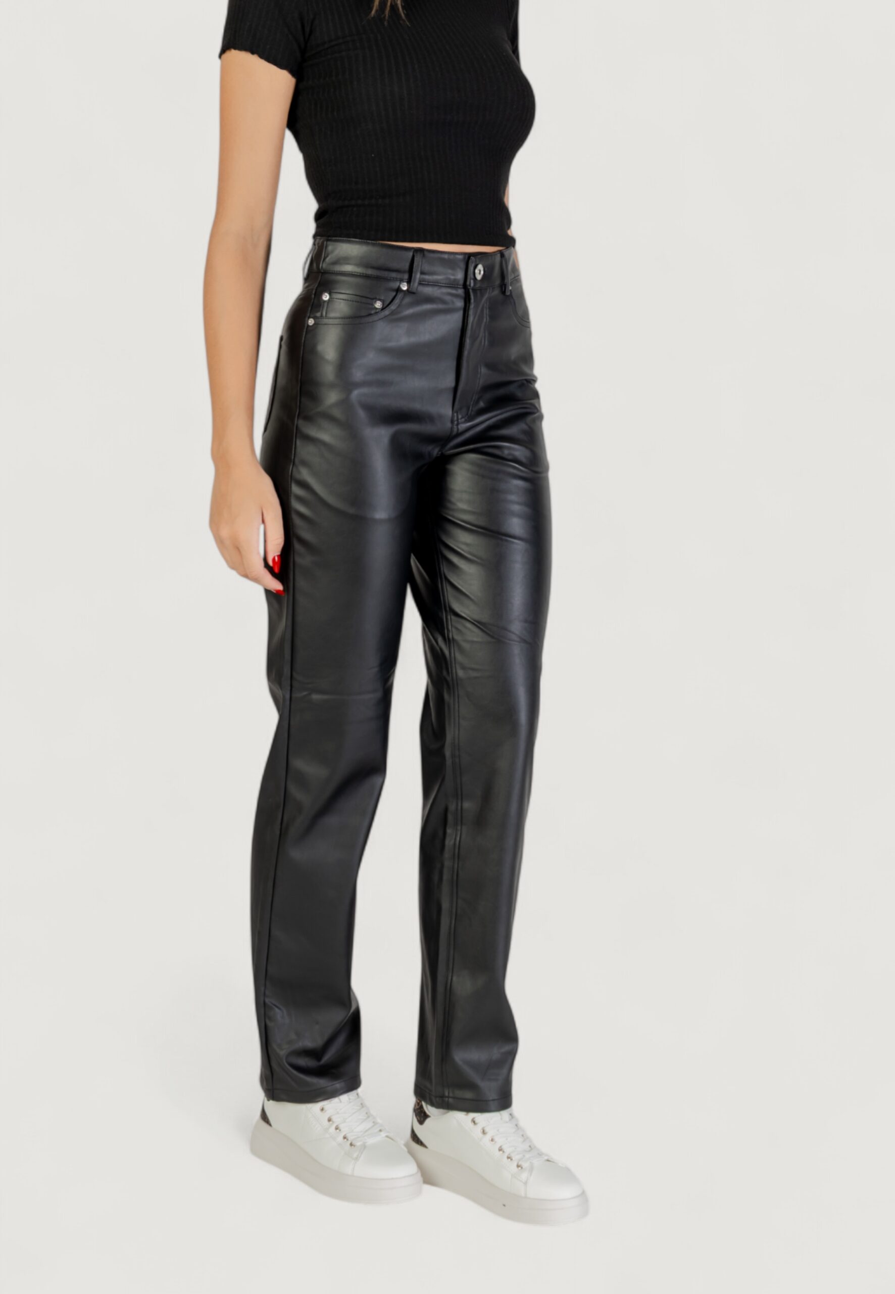 Pantaloni regular Only onlsadie faux leather pants cc otw Nero - Foto 3