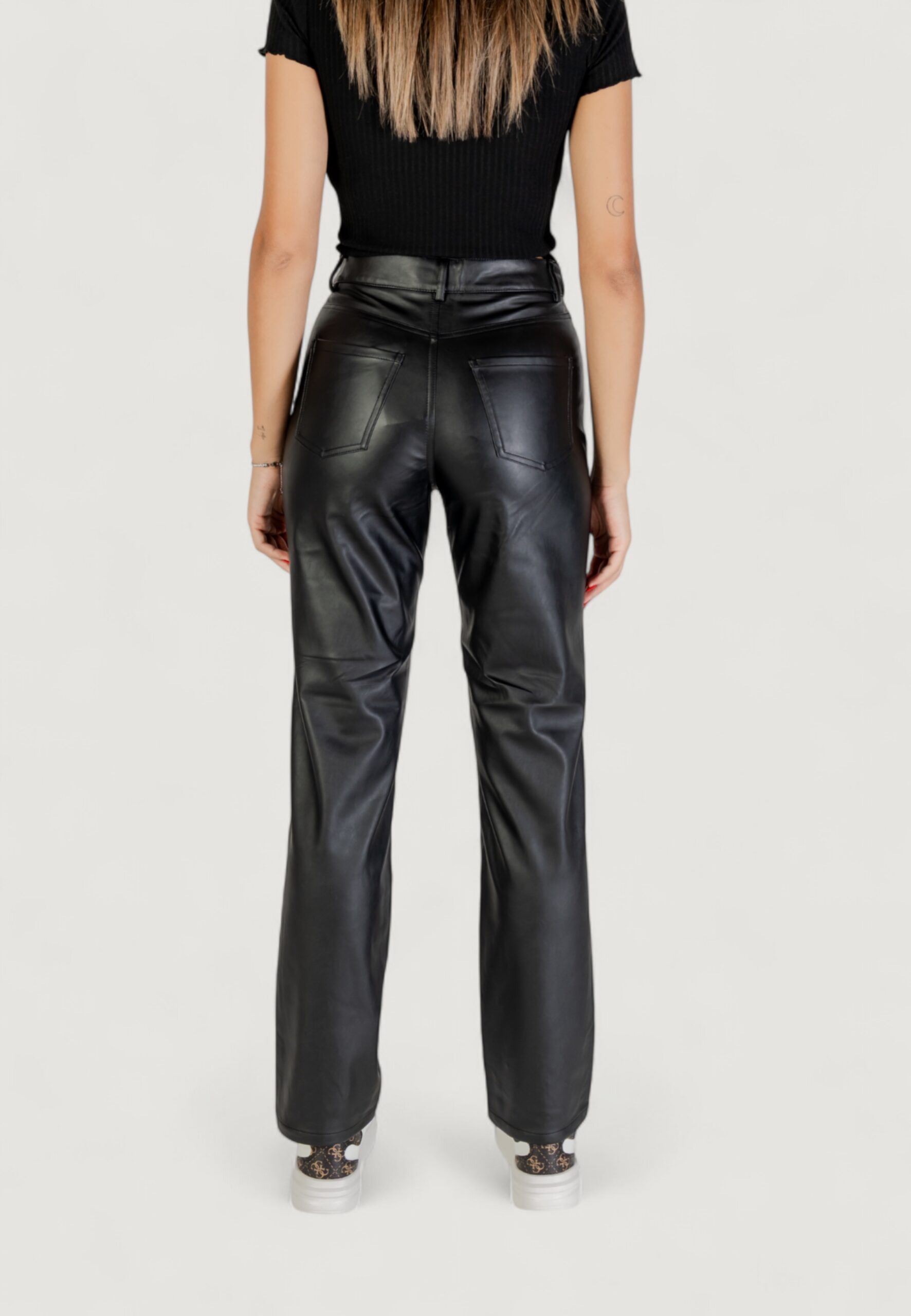 Pantaloni regular Only onlsadie faux leather pants cc otw Nero - Foto 4