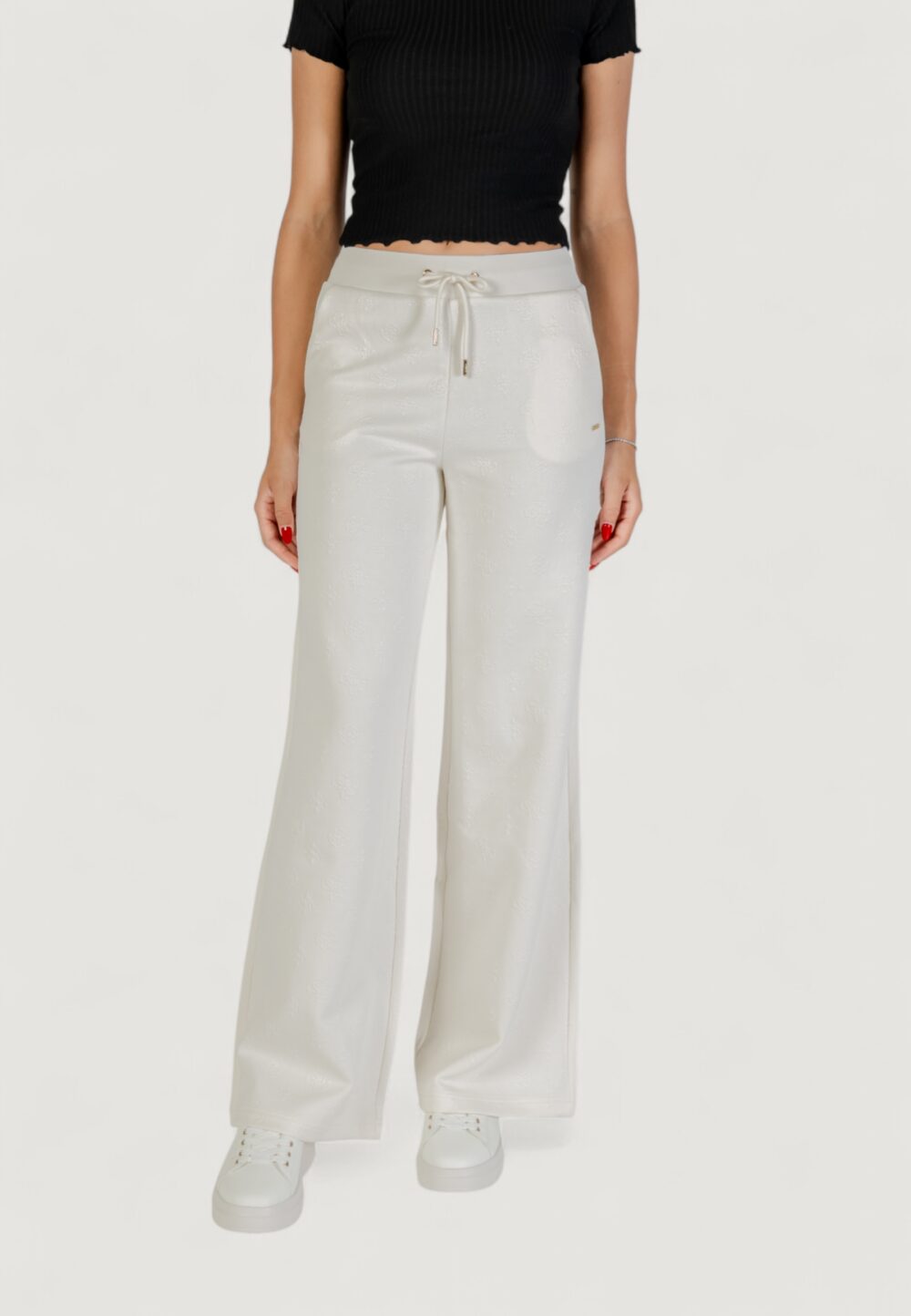 Pantaloni sportivi Guess Active 3d peony wide leng pants Panna - Foto 1