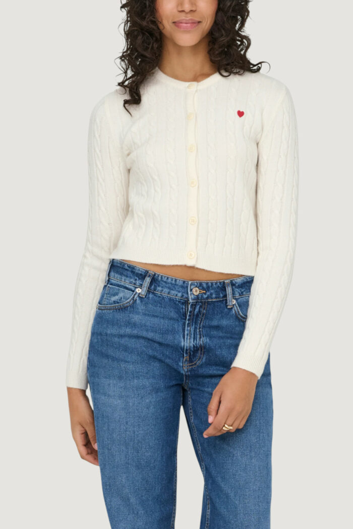 Cardigan Only onlkatia ls cable button cardigan cc knt Bianco