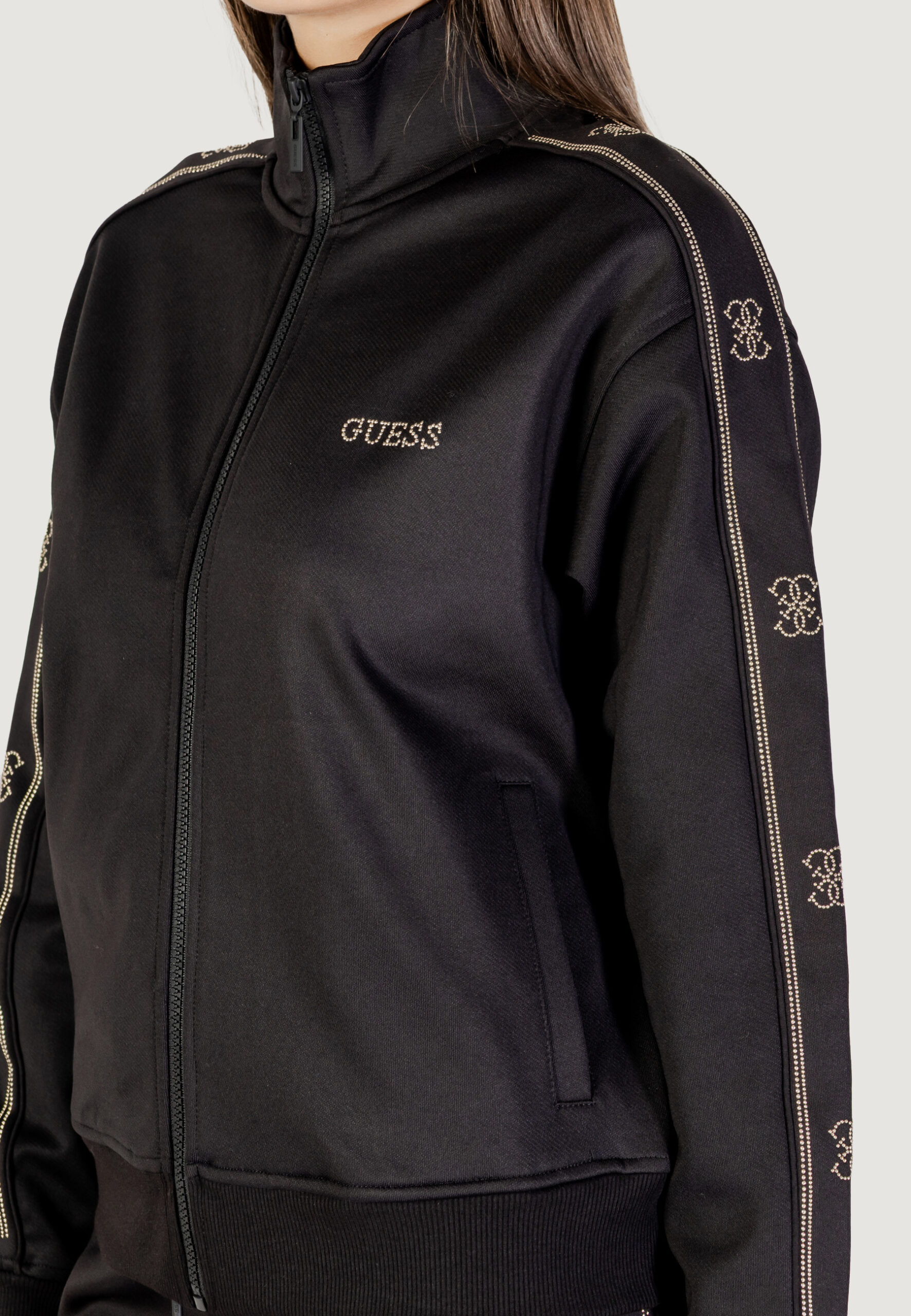 Felpa senza cappuccio Guess Active octavia high neck full-zip swe Nero - Foto 3