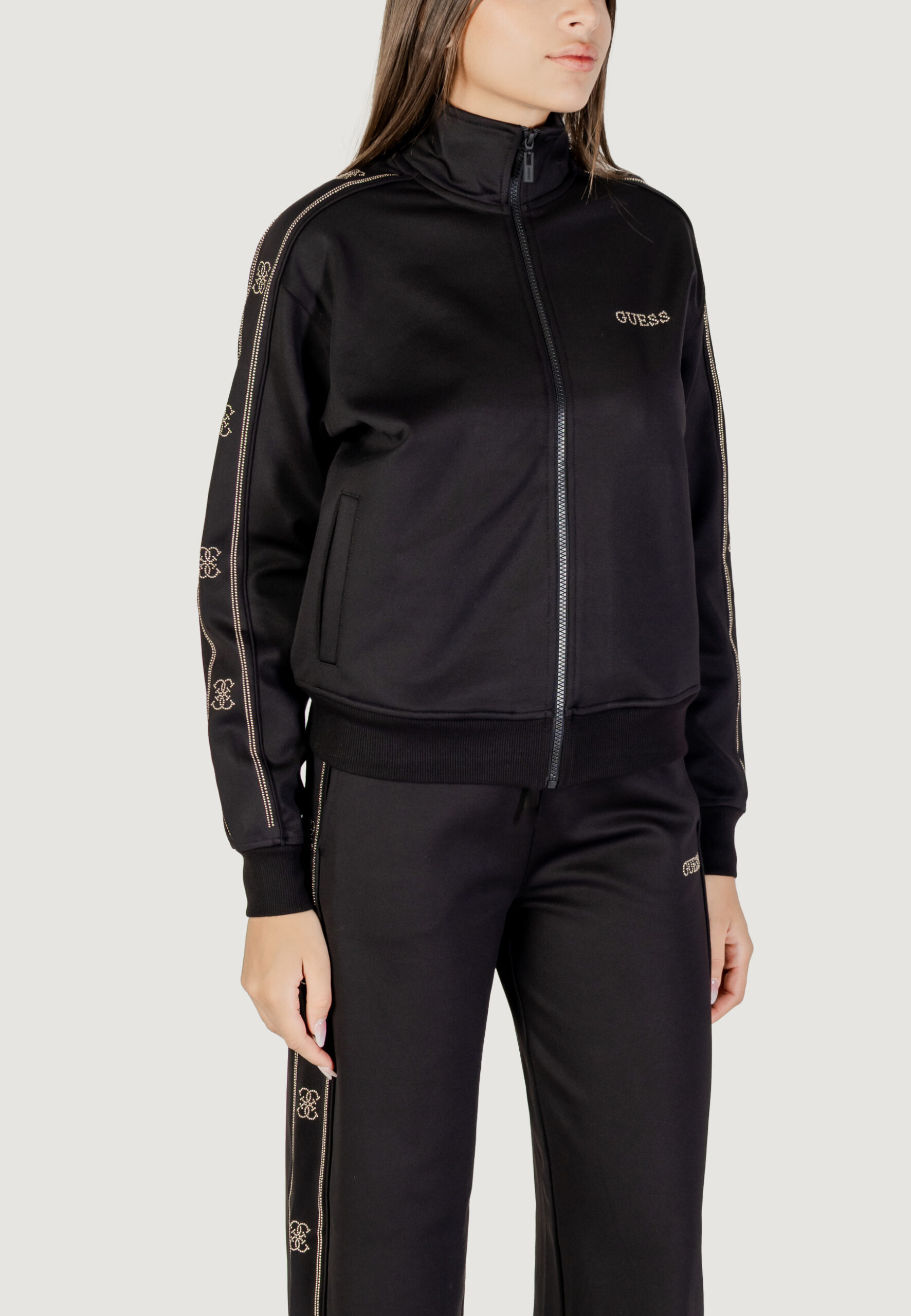 Felpa senza cappuccio Guess Active octavia high neck full-zip swe Nero - Foto 5