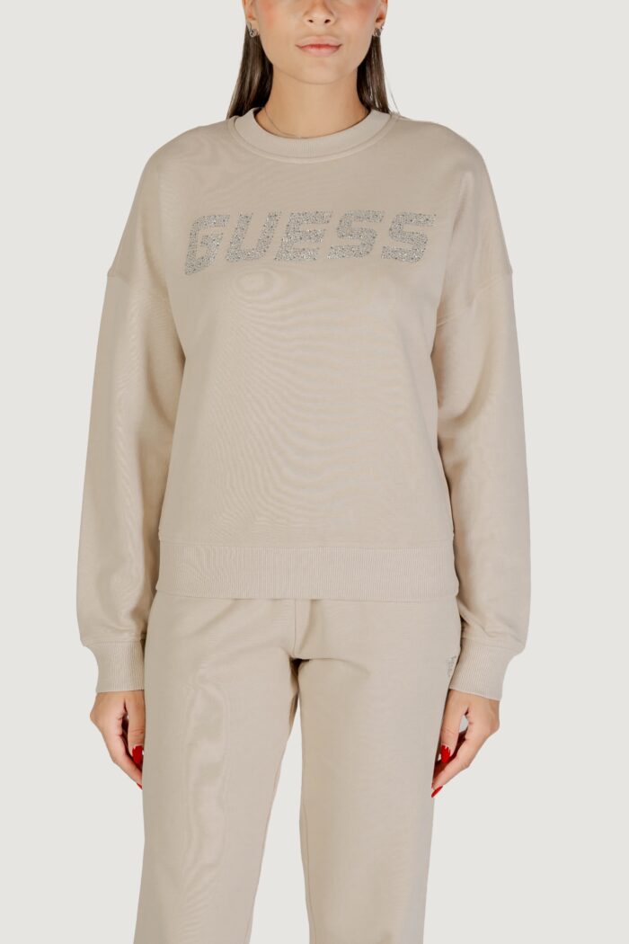 Felpa senza cappuccio Guess Active primula rhinestones cn sweatsh Beige chiaro