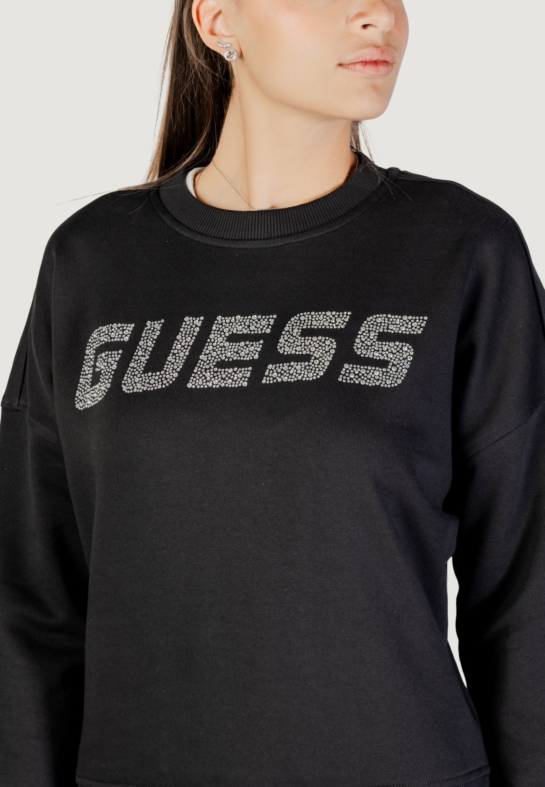 Felpa senza cappuccio Guess Active primula rhinestones cn sweatsh Nero - Foto 2