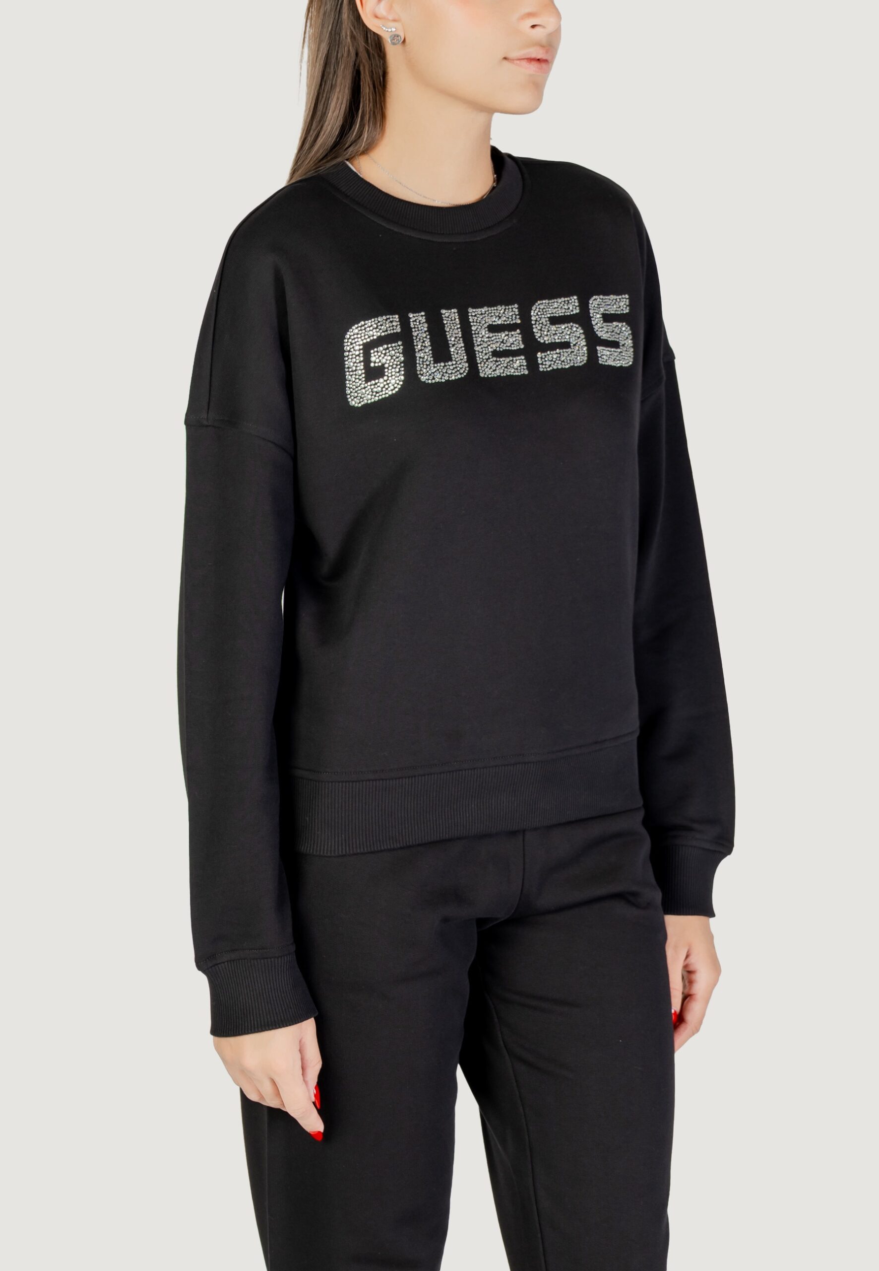 Felpa senza cappuccio Guess Active primula rhinestones cn sweatsh Nero - Foto 3