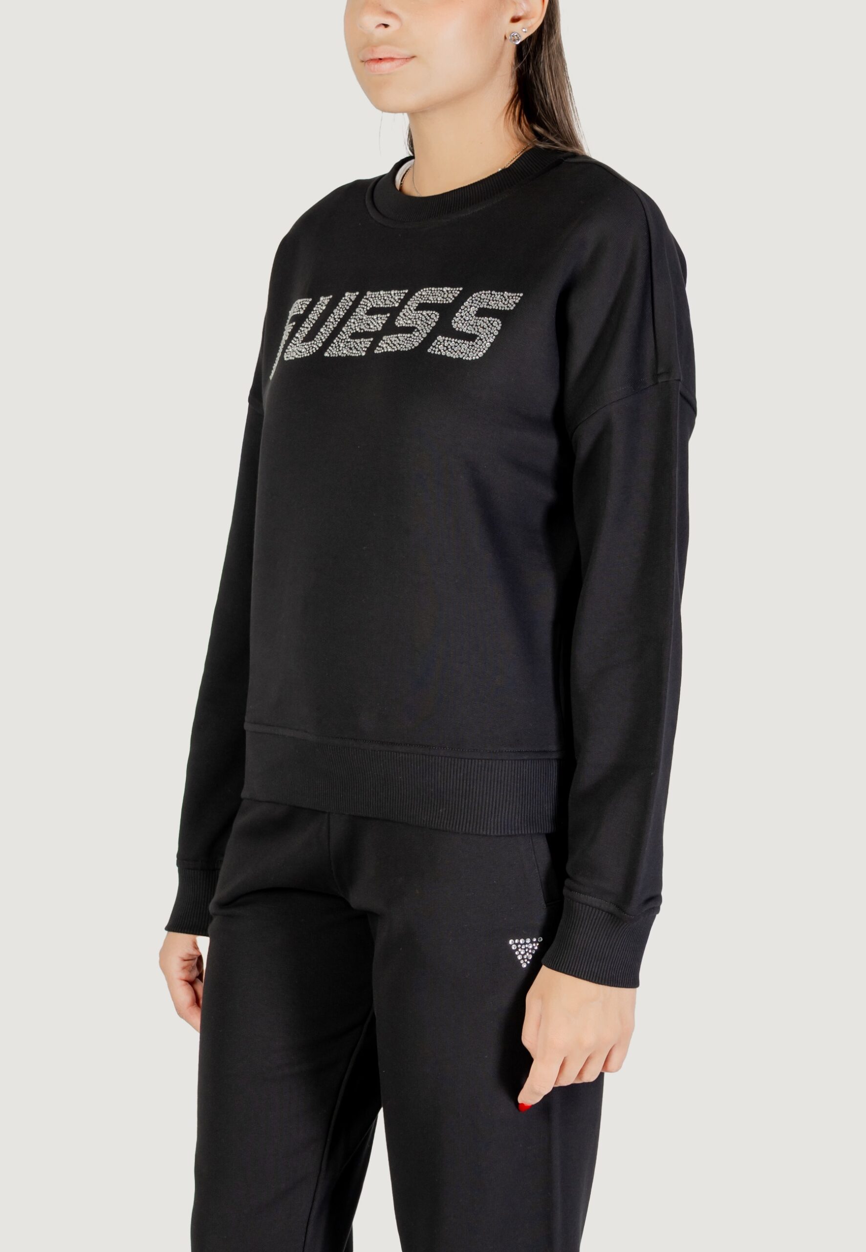 Felpa senza cappuccio Guess Active primula rhinestones cn sweatsh Nero - Foto 4