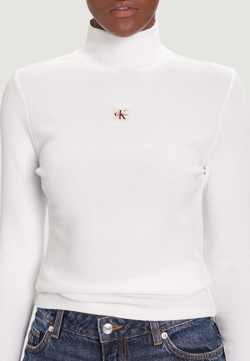 Maglia Calvin Klein Jeans ls woven label turtl Bianco - Foto 3