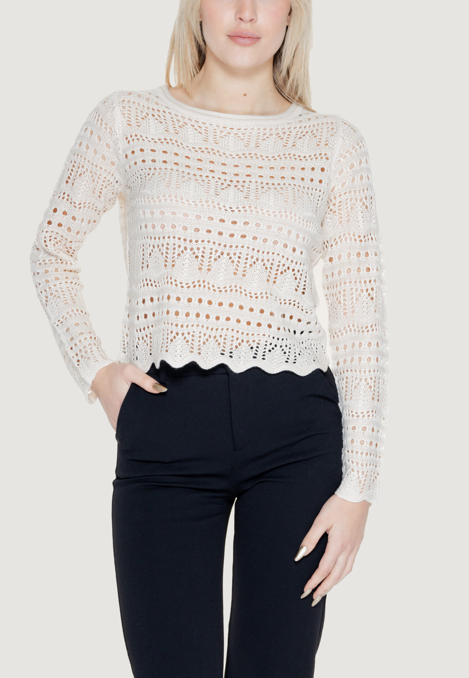 Maglia Jacqueline de Yong jdysun lay l/s boatneck knt noos Beige - Foto 1