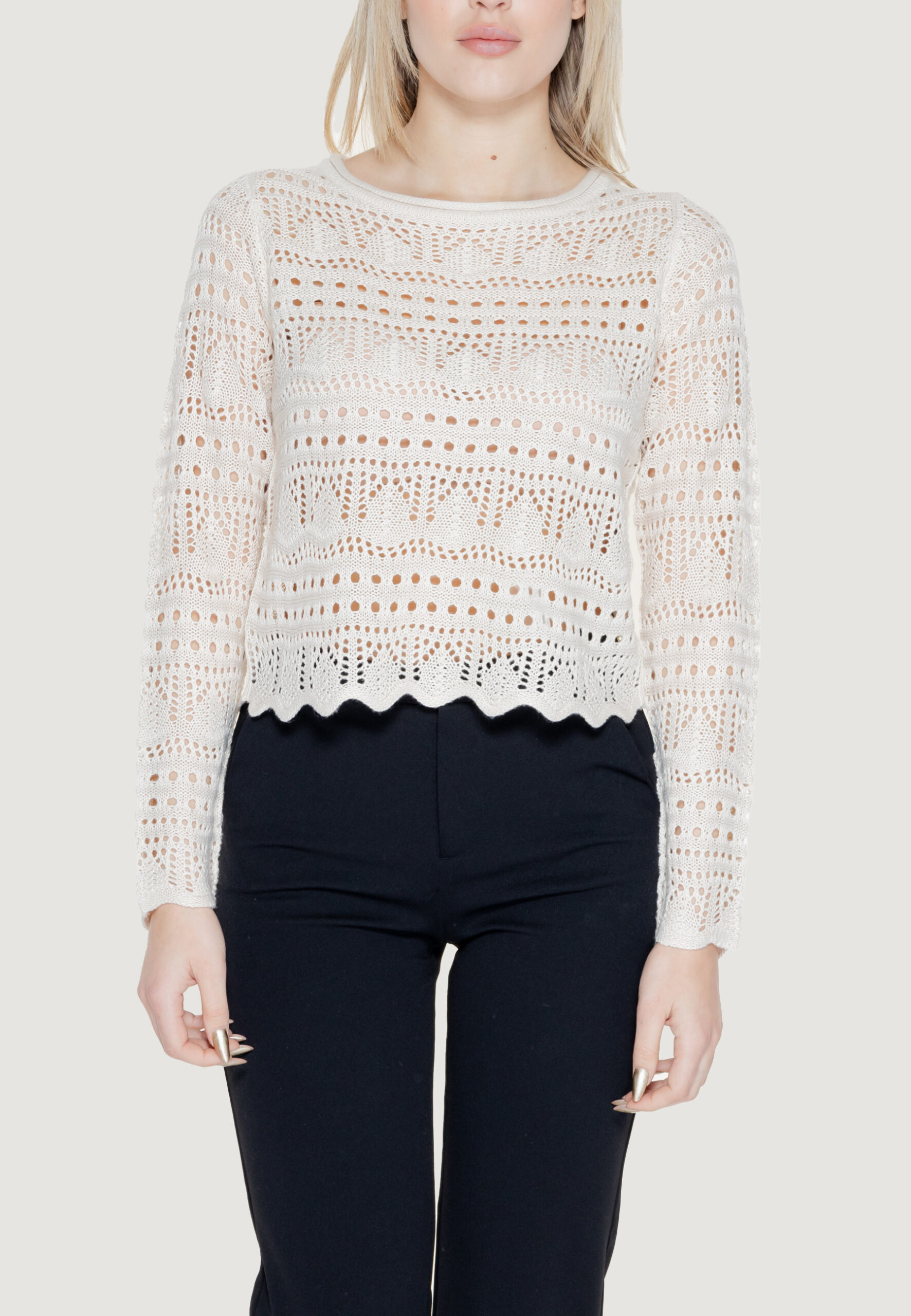 Maglia Jacqueline de Yong jdysun lay l/s boatneck knt noos Beige - Foto 4