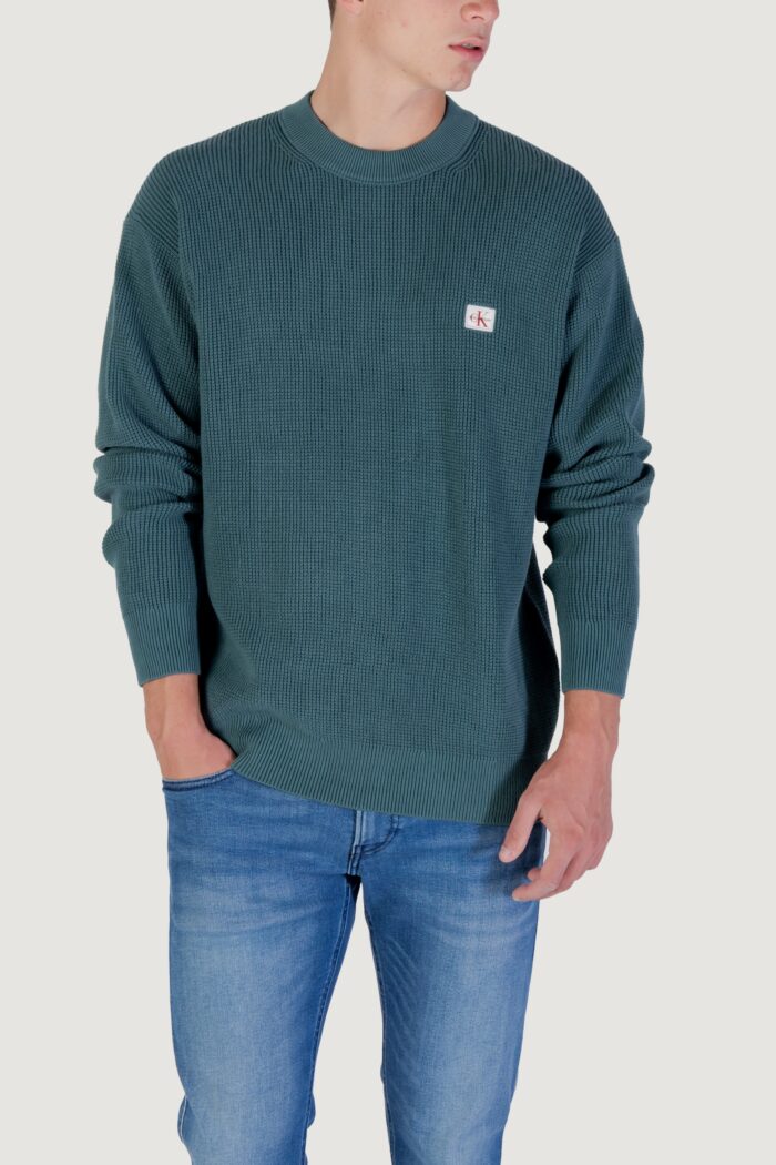 Maglione Calvin Klein Jeans ls ez cotton waffle Petrolio