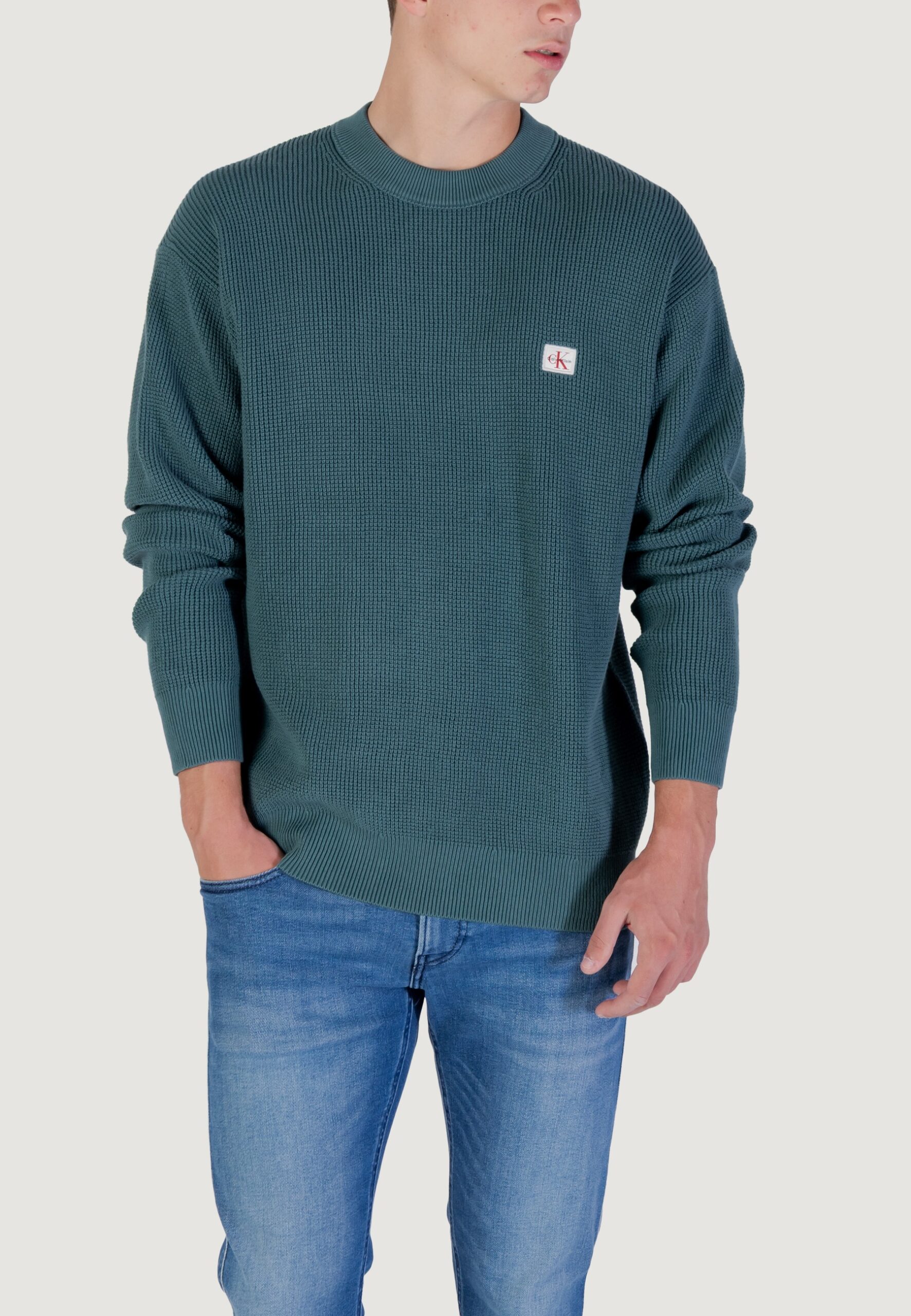 Maglione Calvin Klein Jeans ls ez cotton waffle Petrolio - Foto 1