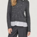 Maglione Only onldolly ls woven mix pearl pull cc knt Grigio - Foto 1