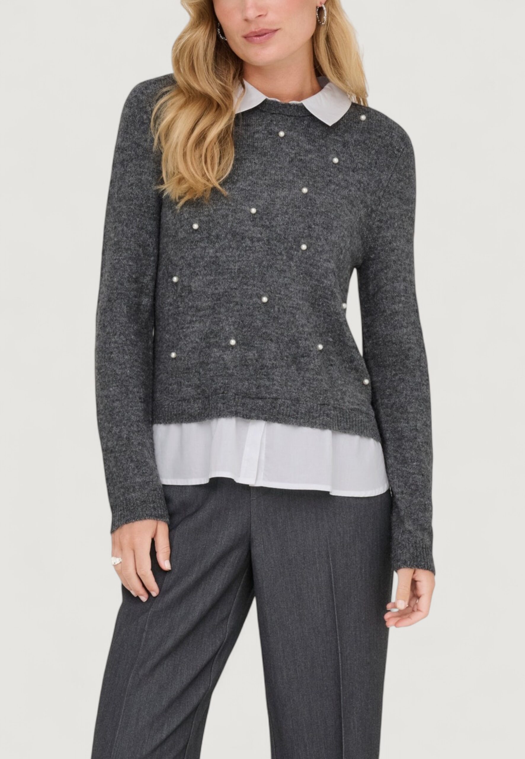 Maglione Only onldolly ls woven mix pearl pull cc knt Grigio - Foto 1