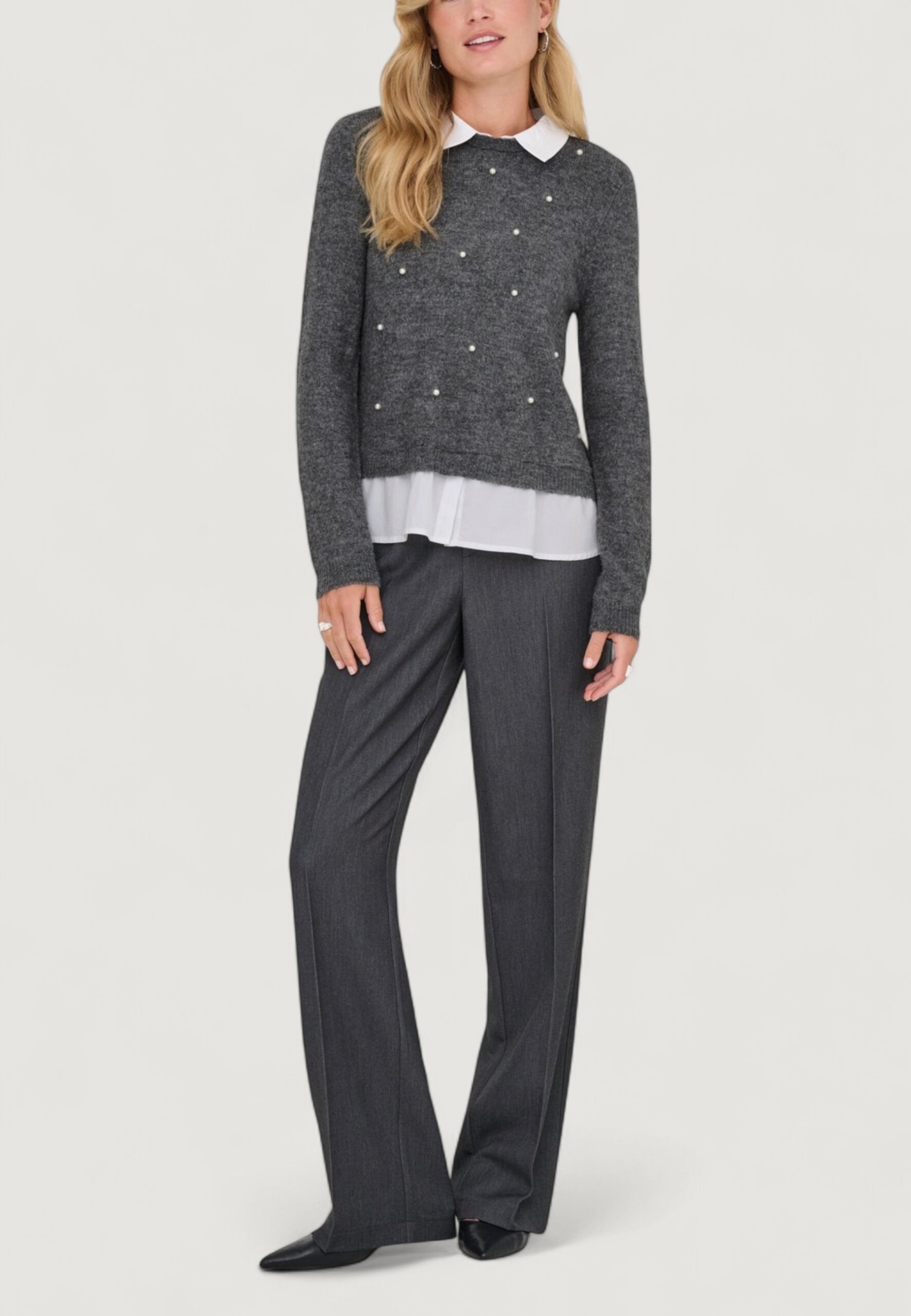 Maglione Only onldolly ls woven mix pearl pull cc knt Grigio - Foto 3
