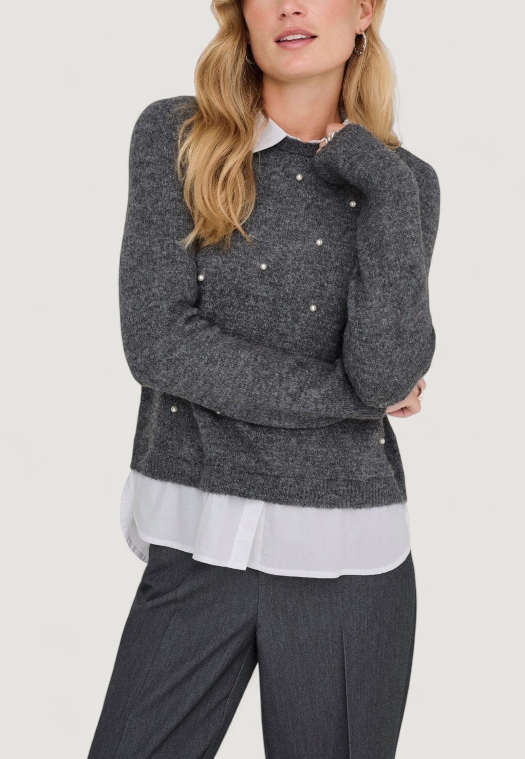 Maglione Only onldolly ls woven mix pearl pull cc knt Grigio - Foto 4