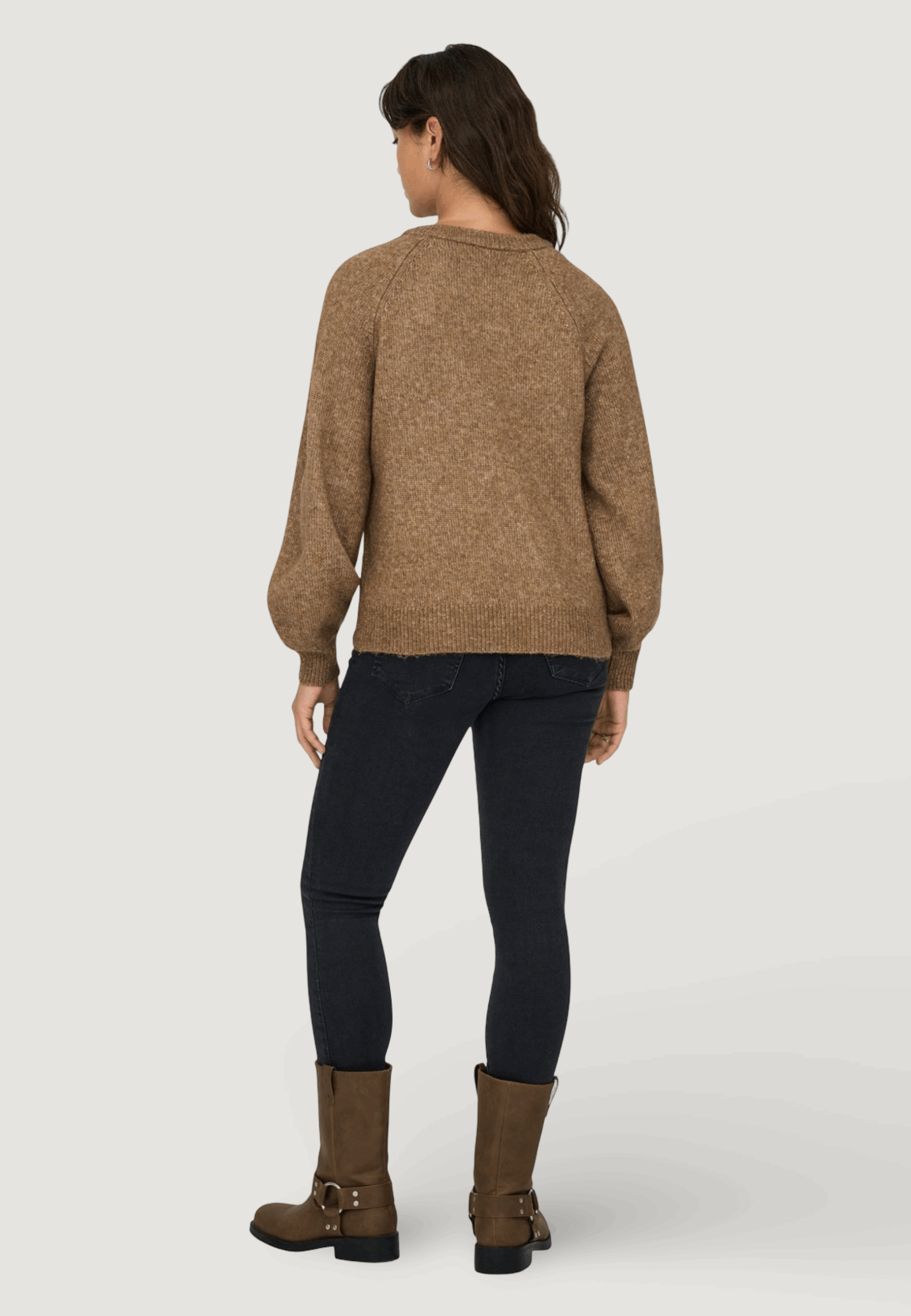 Maglione Only onllauren life ls o-neck button knt Marrone - Foto 2