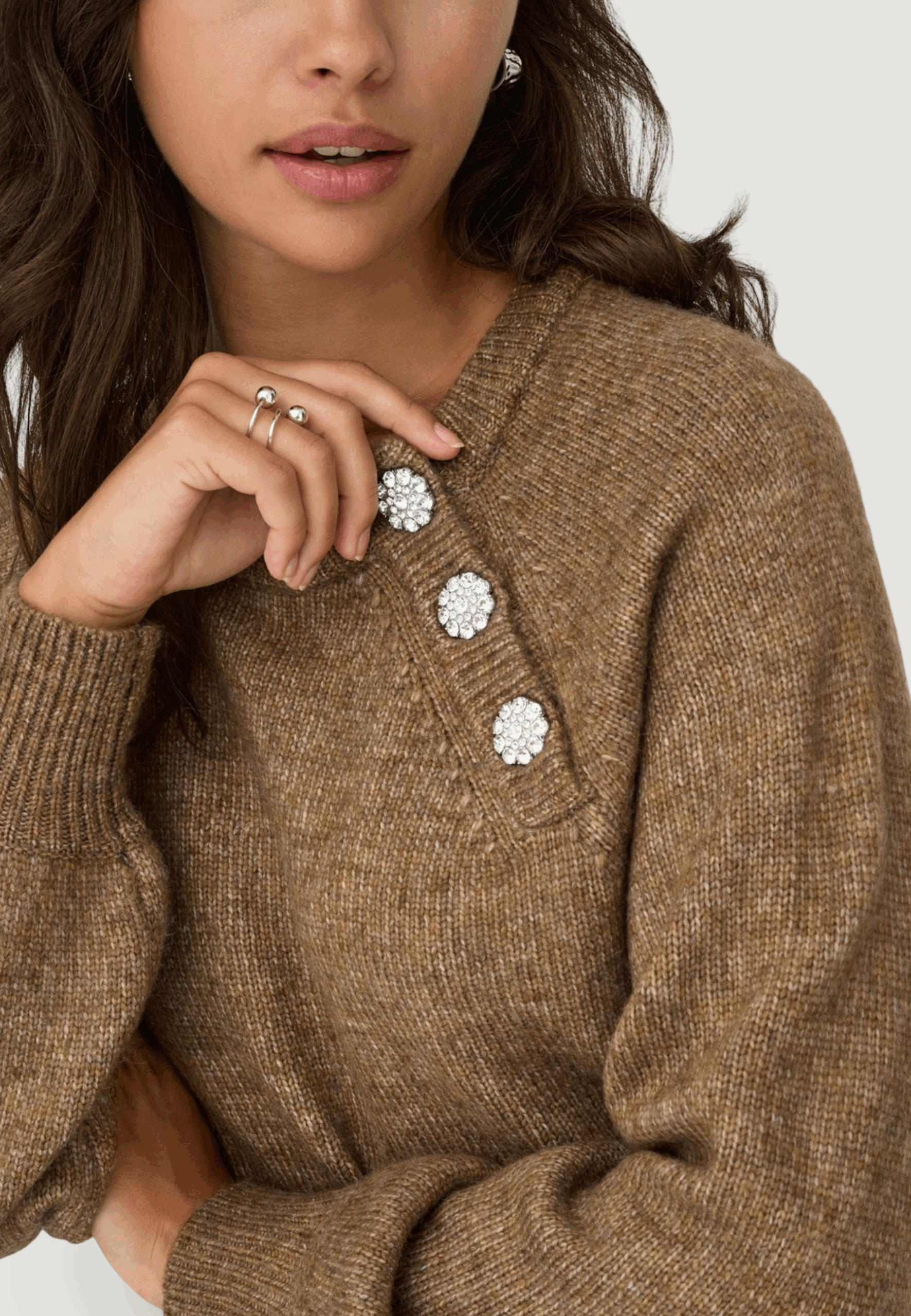 Maglione Only onllauren life ls o-neck button knt Marrone - Foto 4