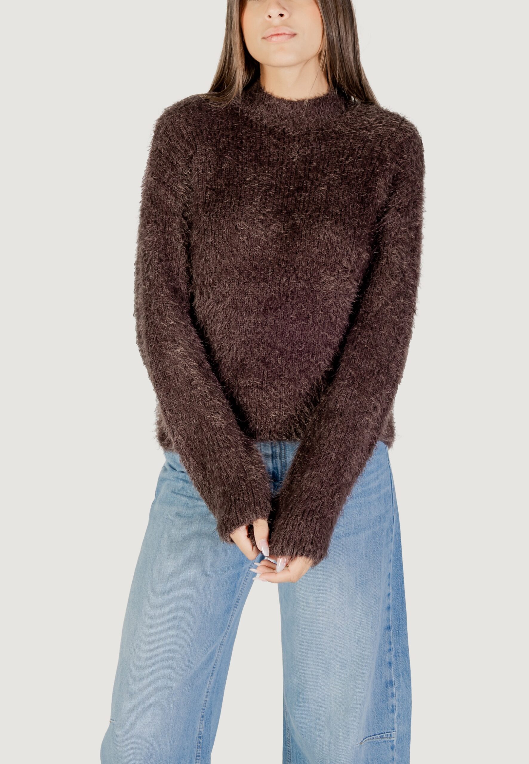 Maglione Only onllulu ls rib highneck cc knt Marrone - Foto 1