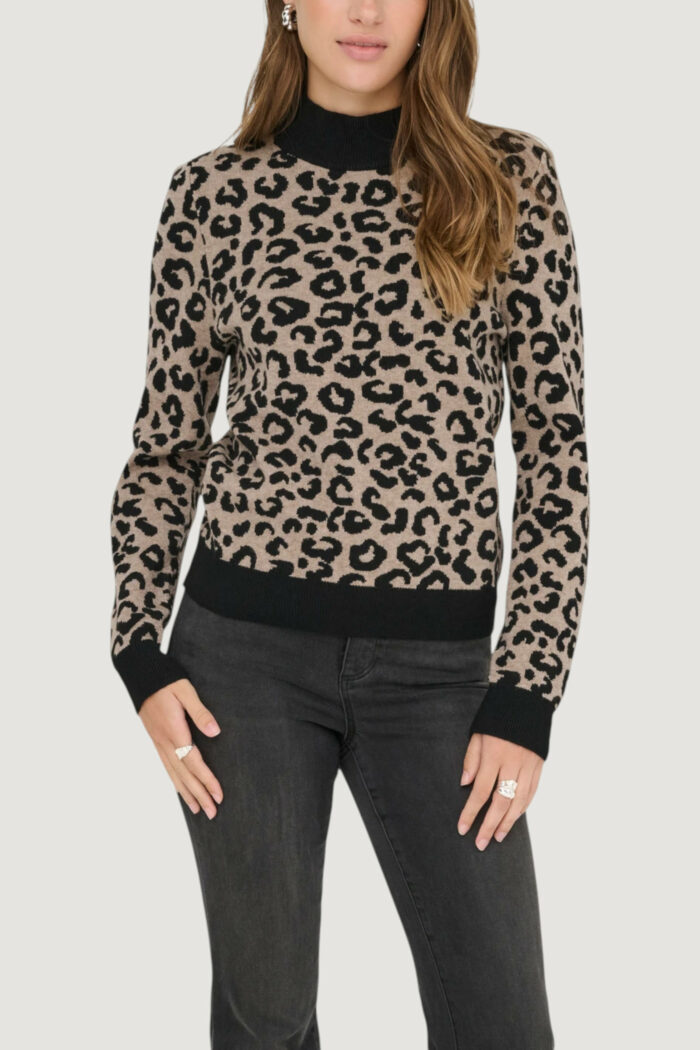 Maglione Only onlibi jq ls high neck cc knt Nero – Beige
