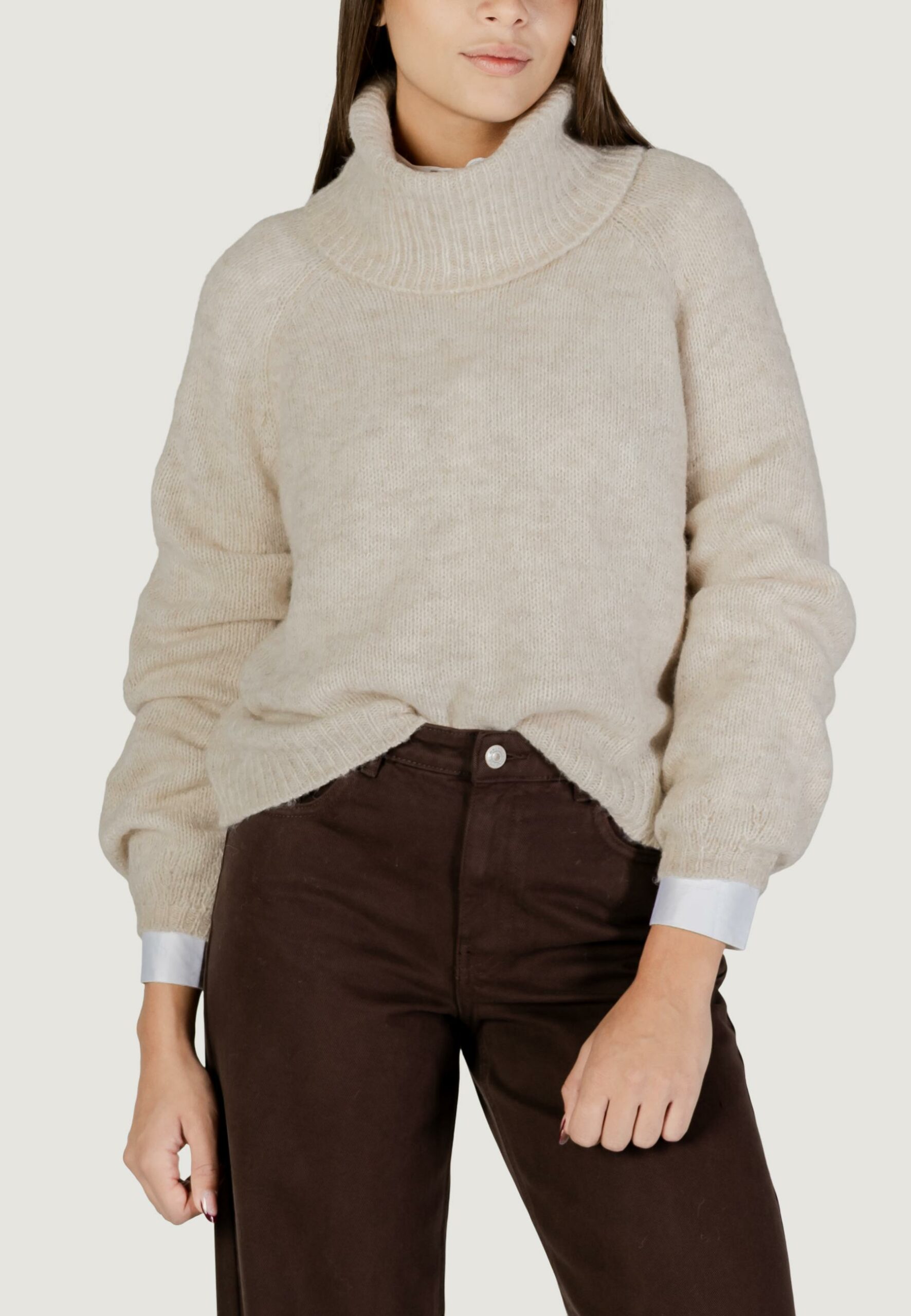 Maglione Only onlgila life ls rollneck bf knt Panna - Foto 1