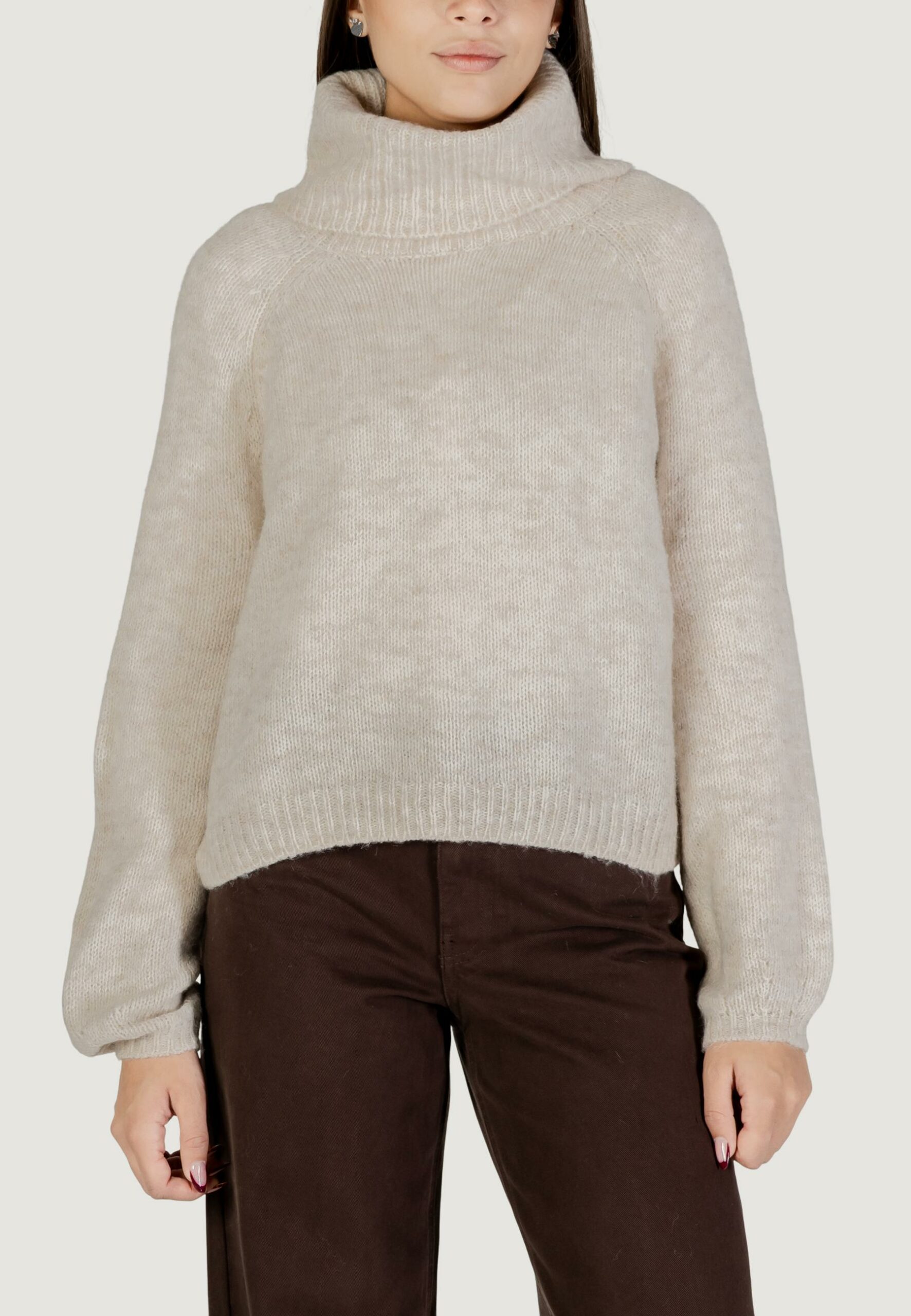 Maglione Only onlgila life ls rollneck bf knt Panna - Foto 3