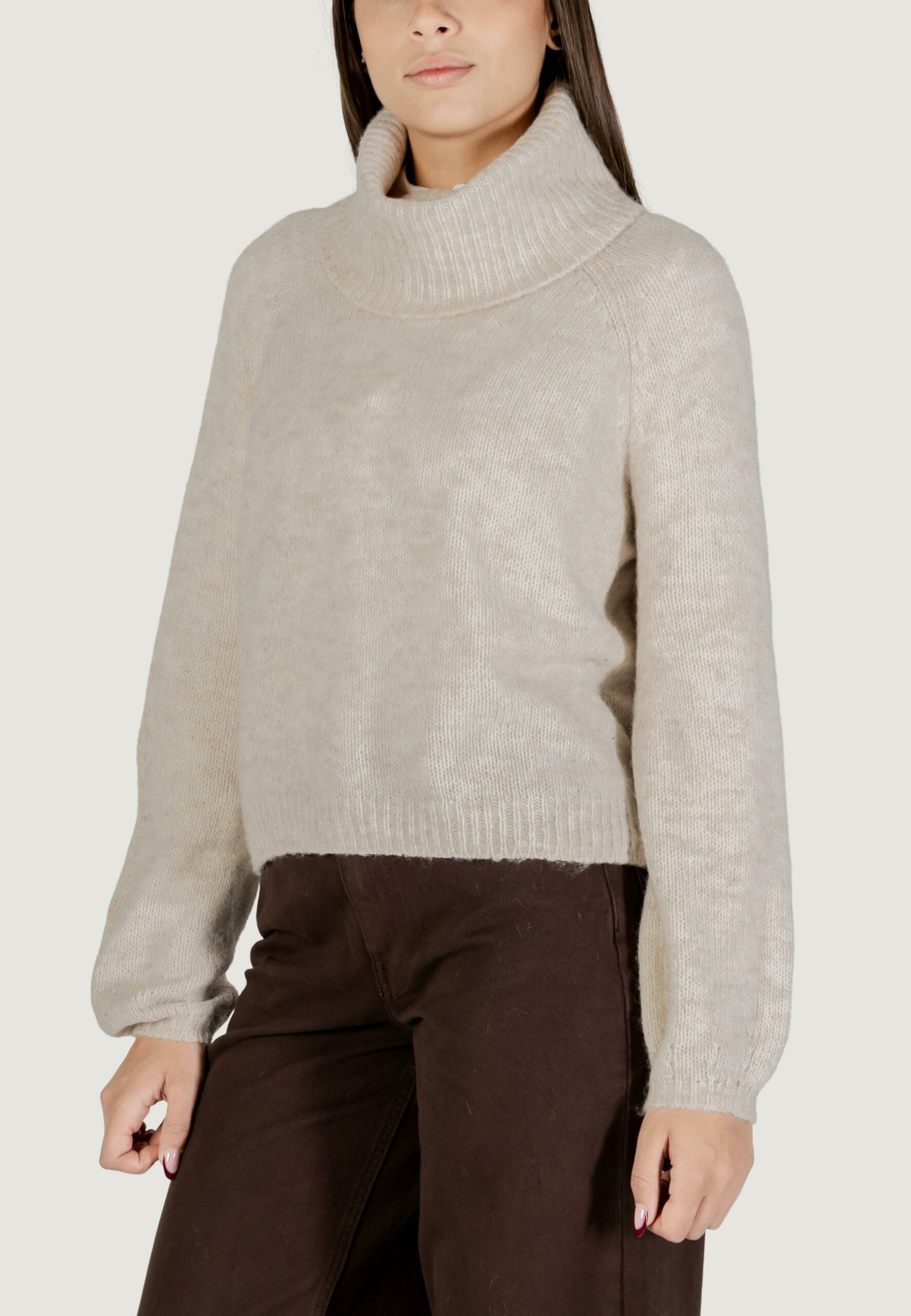 Maglione Only onlgila life ls rollneck bf knt Panna - Foto 4