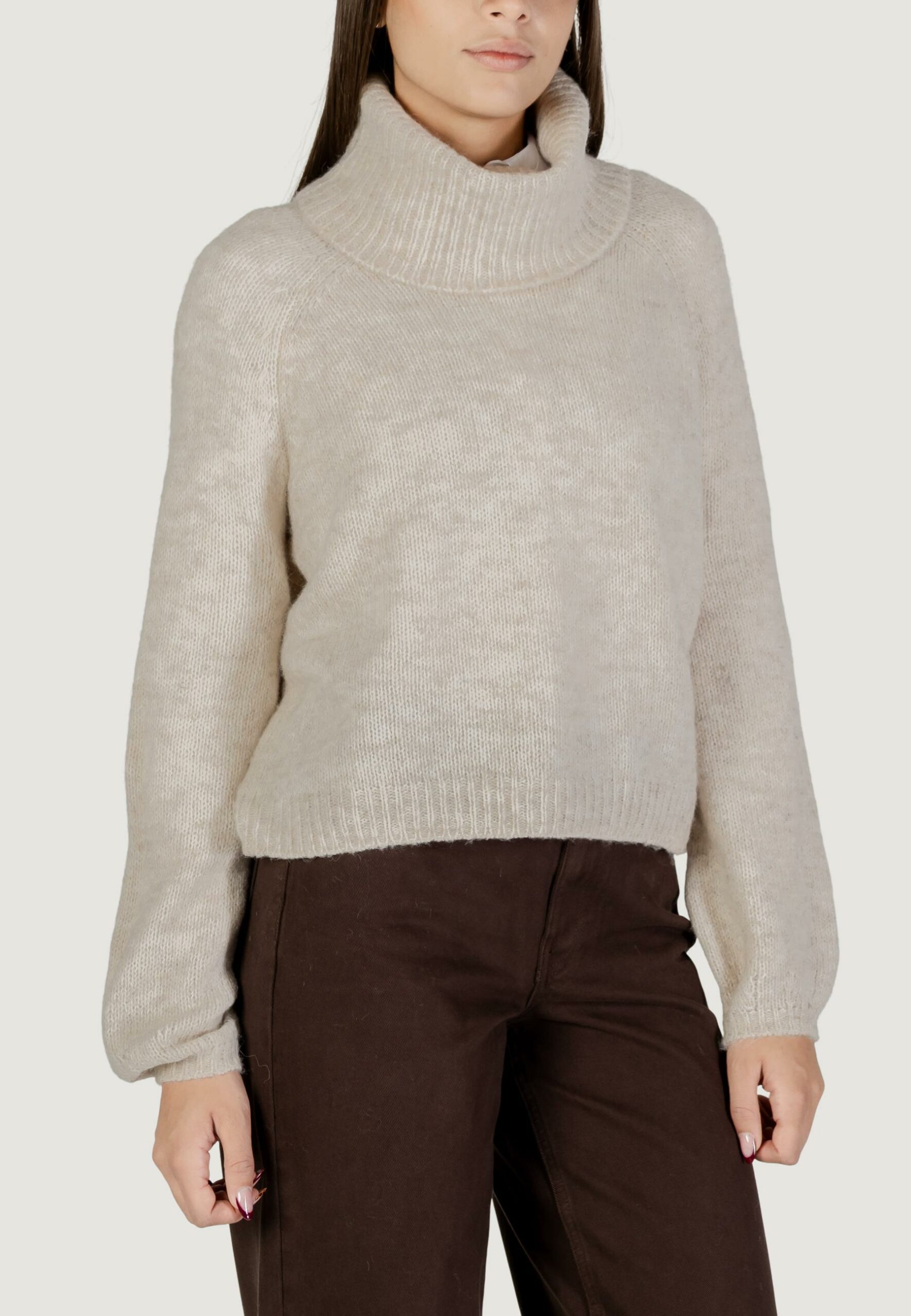 Maglione Only onlgila life ls rollneck bf knt Panna - Foto 5